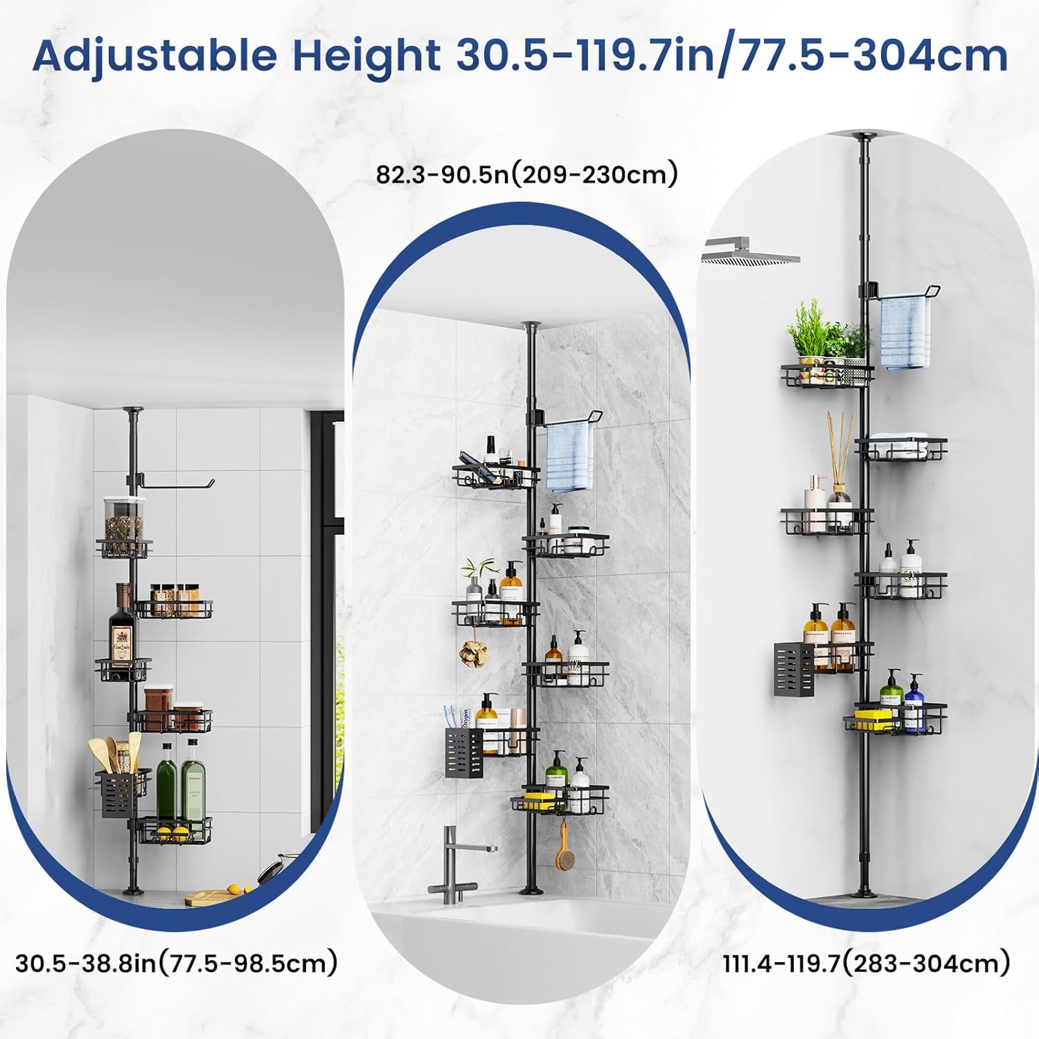 Mixoo Corner Shower Caddy - Adjustable Tension Pole with 6 Shelves