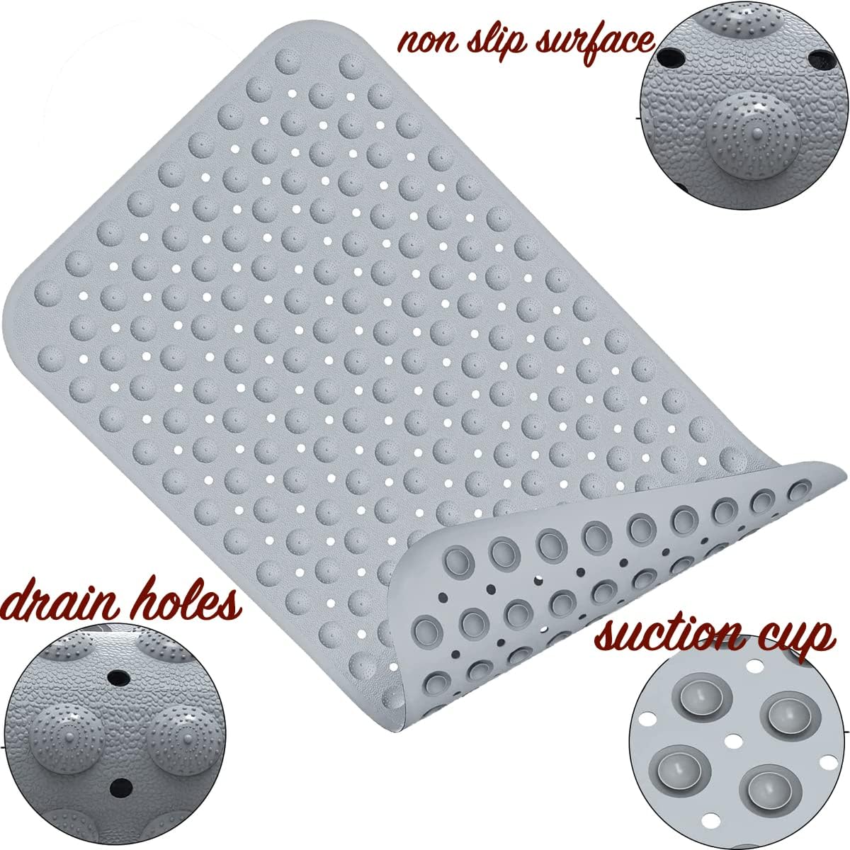 Non-Slip Bath Mat with Suction Cups for Shower Stall