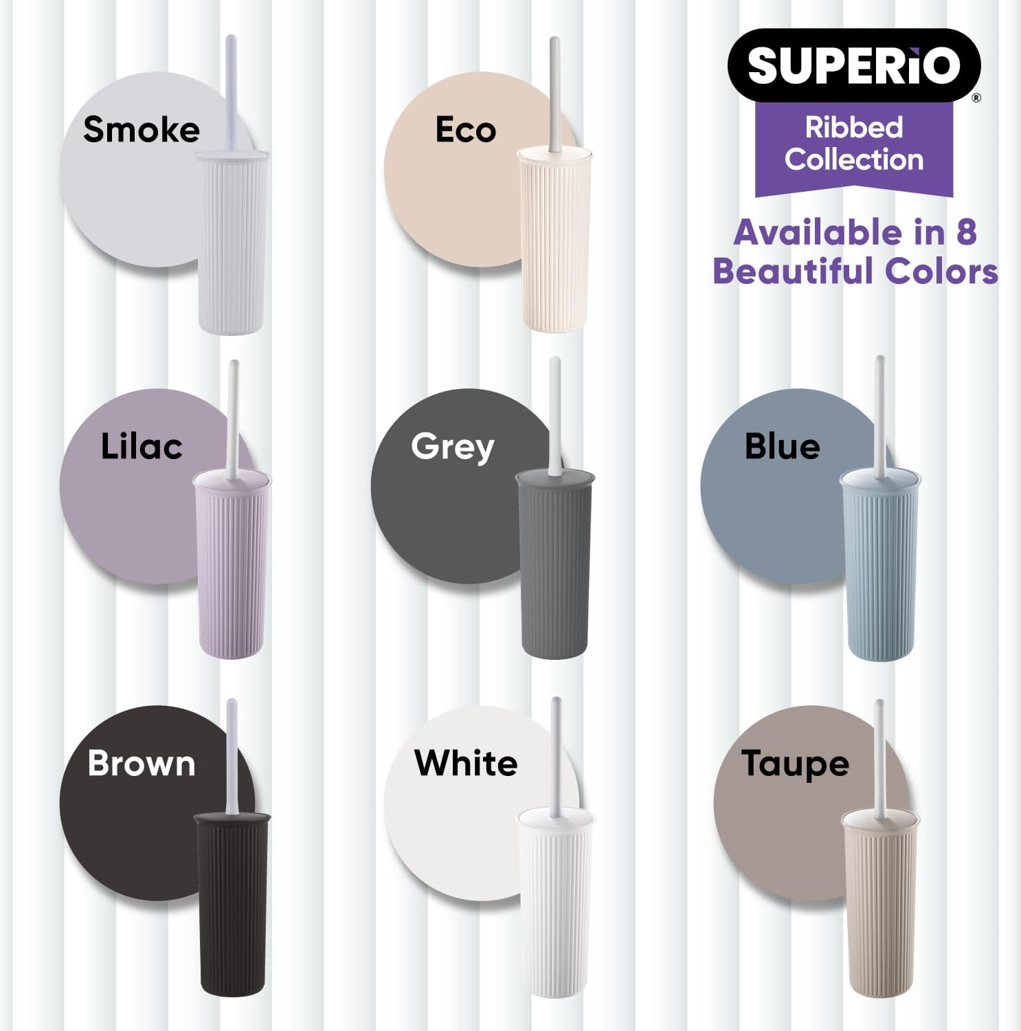 Superio Ribbed Toilet Brush with Holder Set Lilac Purple