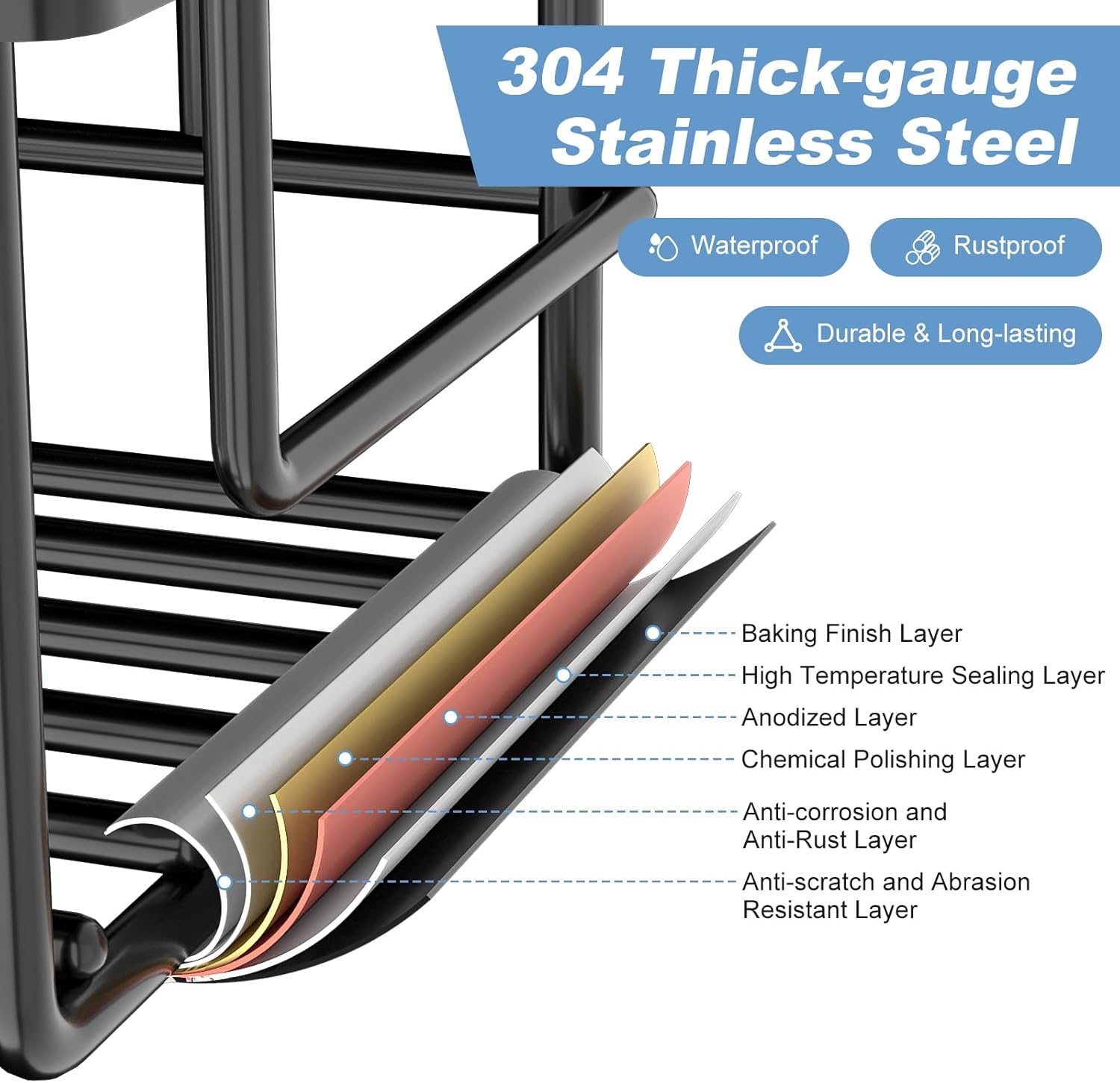 Phiaso 6 Pack Shower Caddy - Drill-Free Stainless Steel Organizer