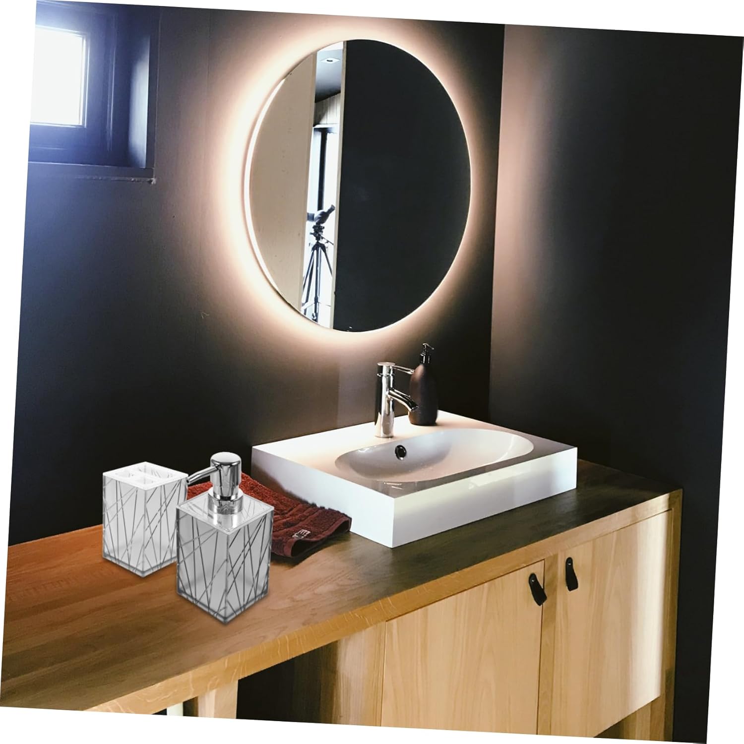 Alipis Bathroom Accessory Set with Shampoo Dispenser and Toothbrush Holder
