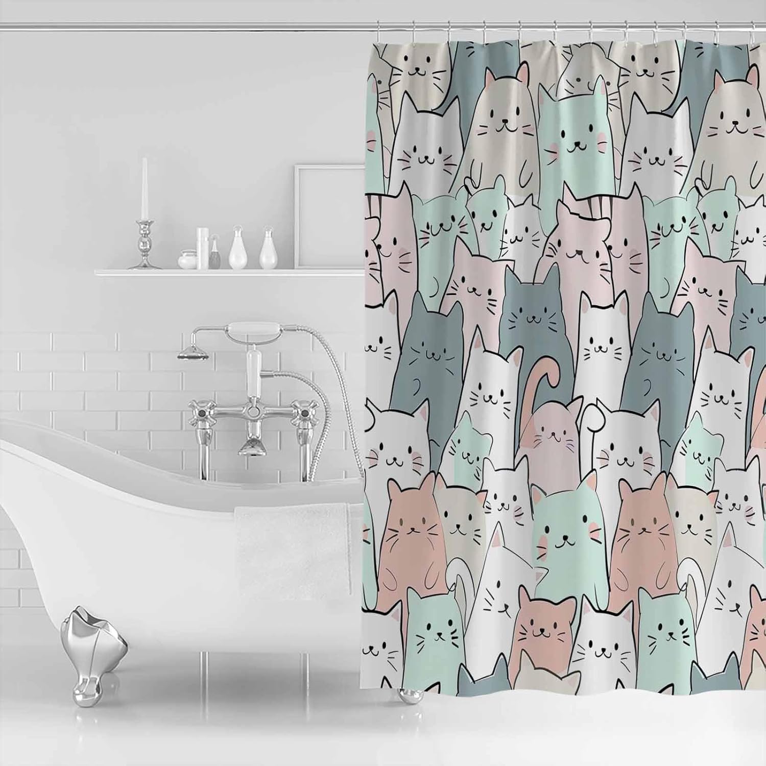 ZOE GARDEN Cartoon Cat Shower Curtain Set with Hook