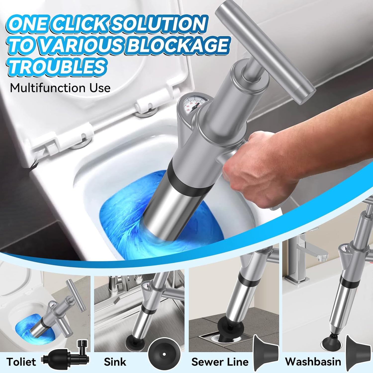 EXPBSYOU High Pressure Toilet Plunger with Visual Barometer