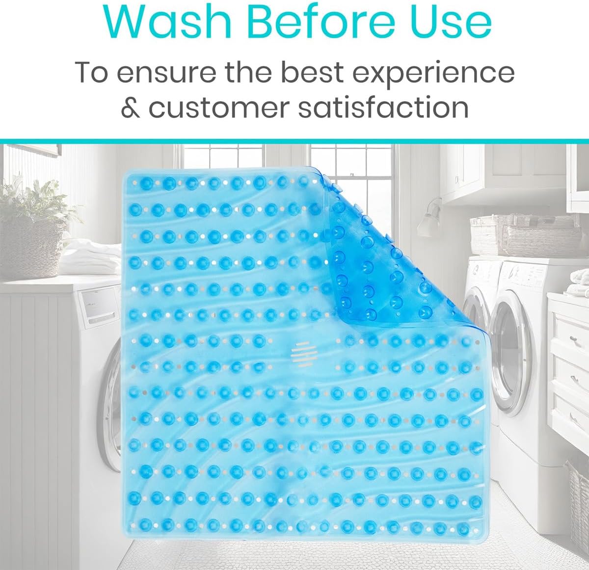 Vive Non-Slip Square Shower Mat with Suction Cups