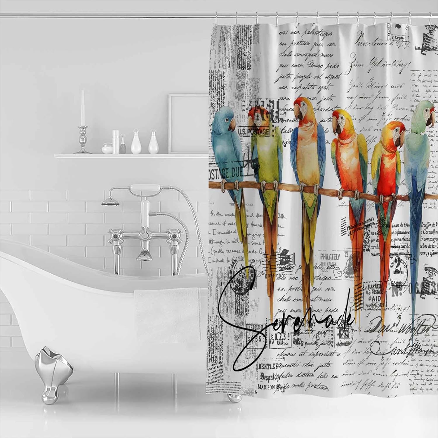 ZOE GARDEN Parrots Shower Curtain Set with Hooks 72x78