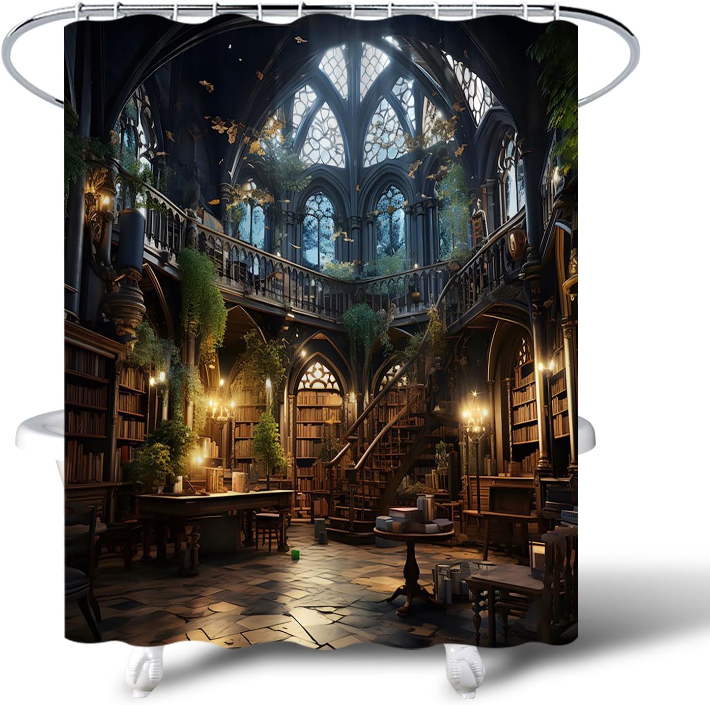 Gothic Library Shower Curtain with Hooks