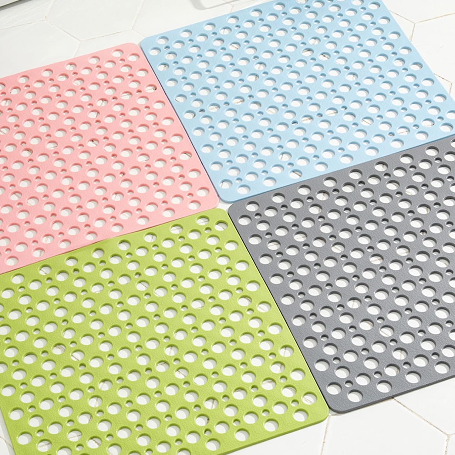 Anti Slip Bath Mat with Suction Cups and Drainage Pink 70x38cm