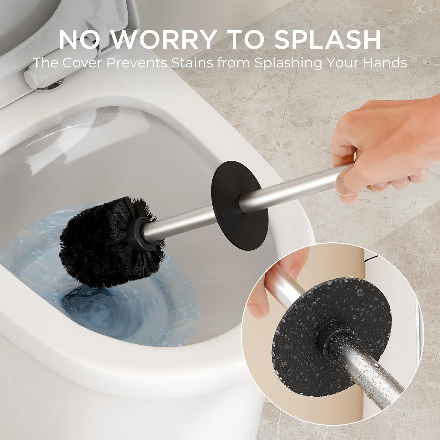 FORIOUS Toilet Brush and Holder Set with 2 Brush Heads