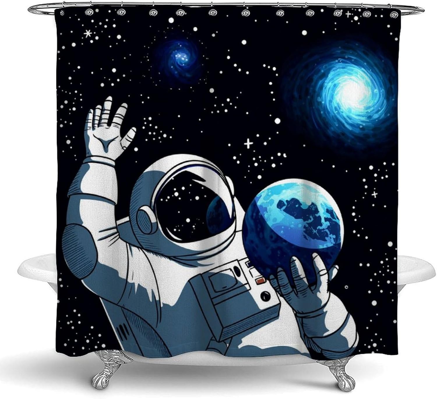 OXJOIIS Outer Space Astronaut Shower Curtain with 12 Hooks