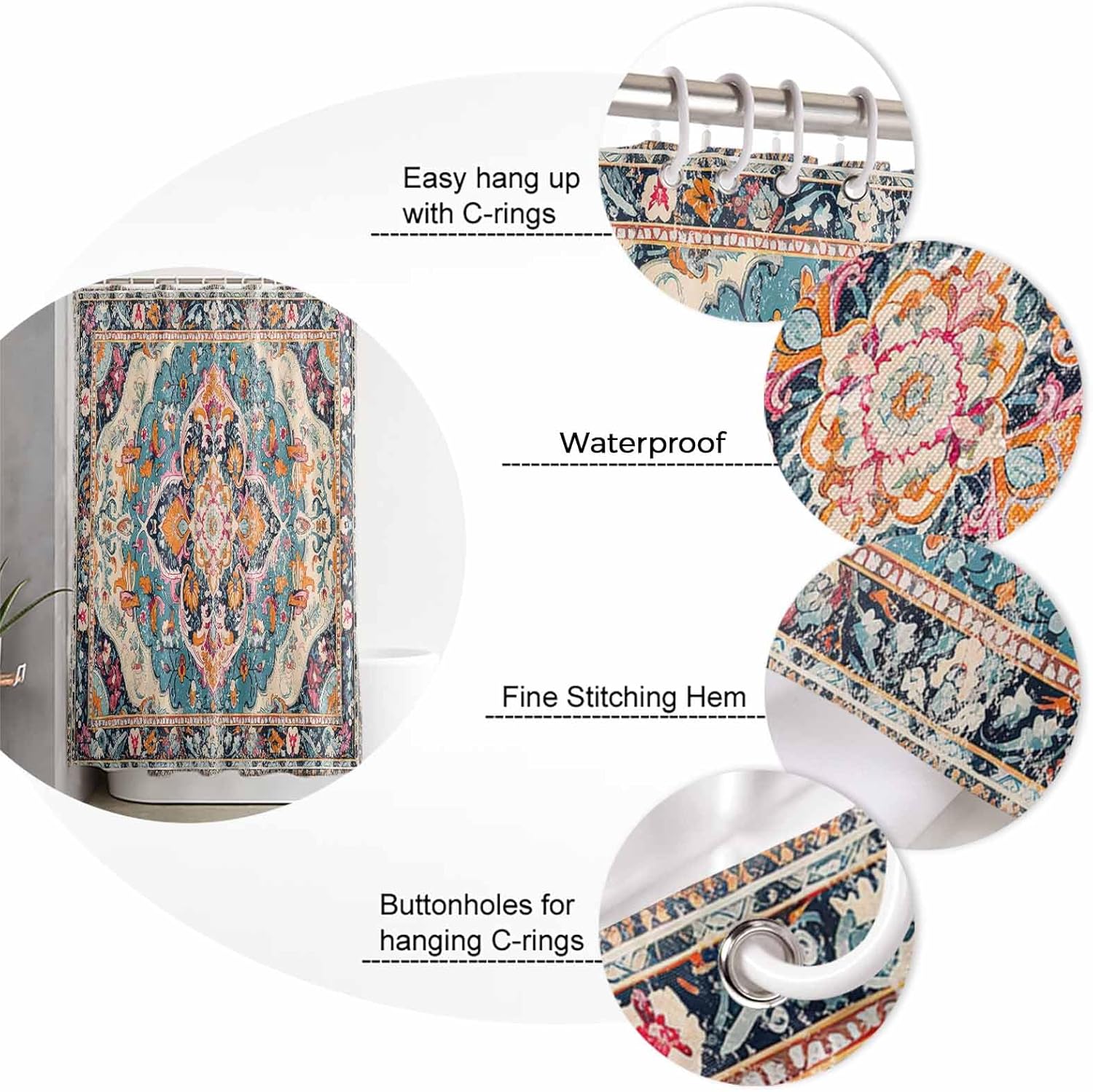 ZOE GARDEN Bohemian Flower Shower Curtain Set