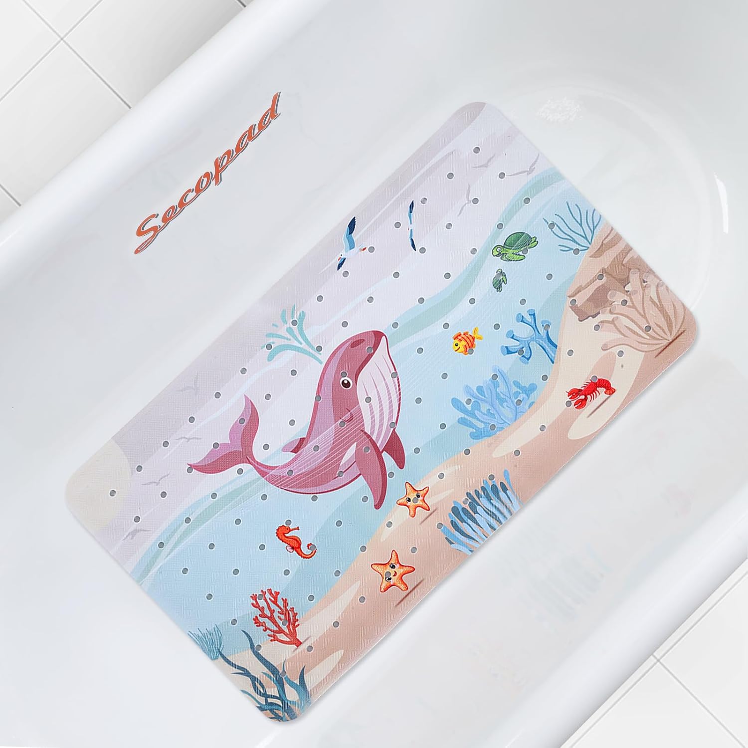 Secopad Baby Bath Mat with Suction Cups and Cartoon Design