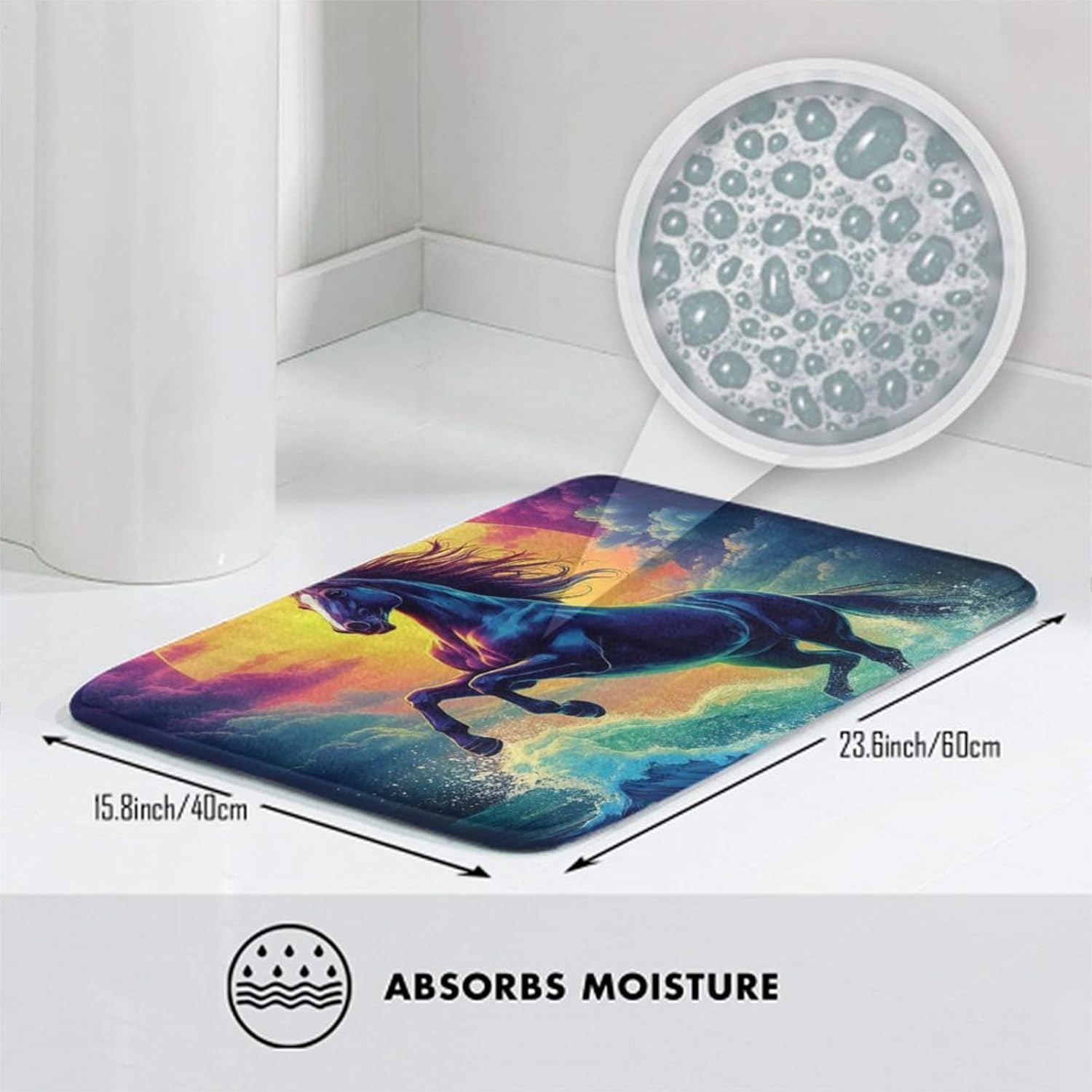 BoomDragon Anti-Slip Bath Mat with Sea Running Wild Horse Design