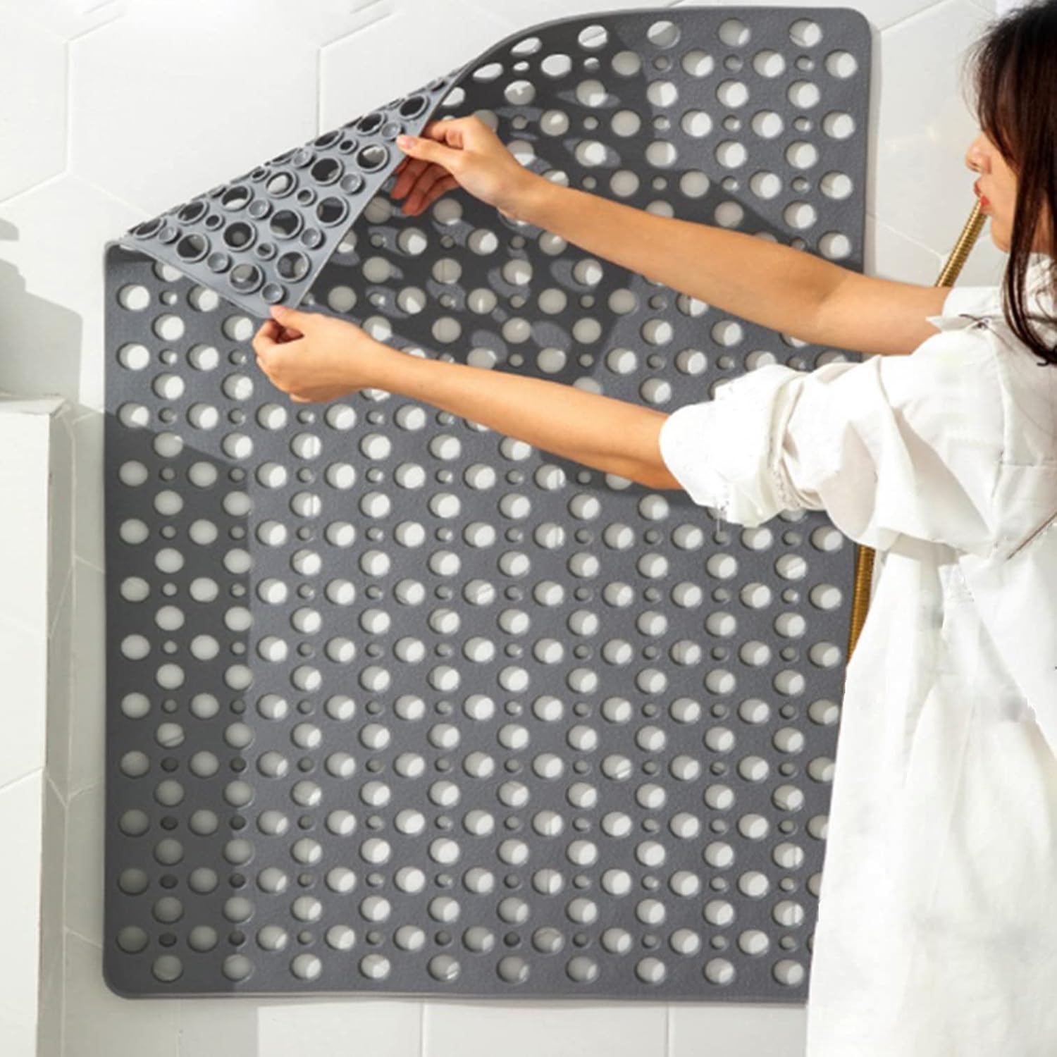 Anti Slip Bath Mat with Suction Cups and Drainage Pink 70x38cm