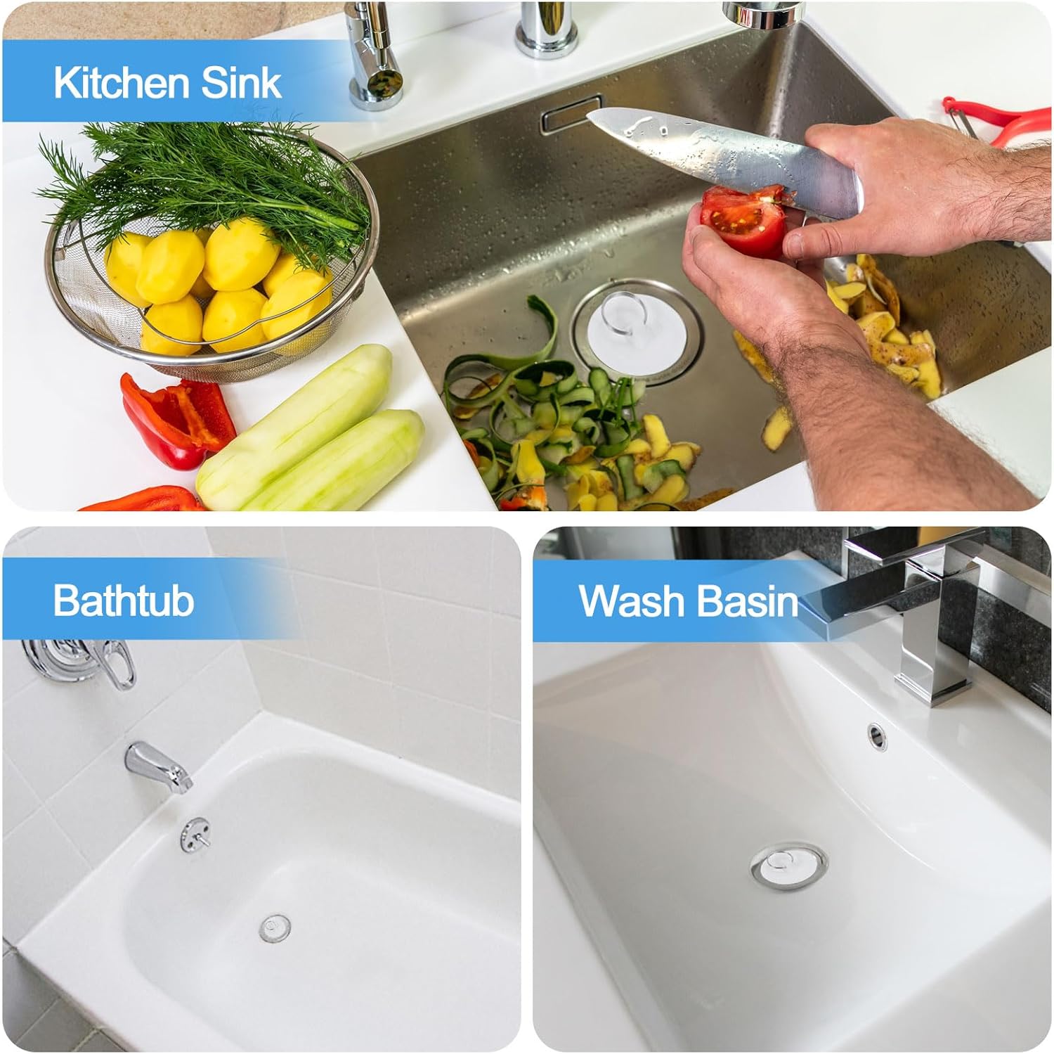 Uxcell Rubber Sink Plug with Hanging Ring White