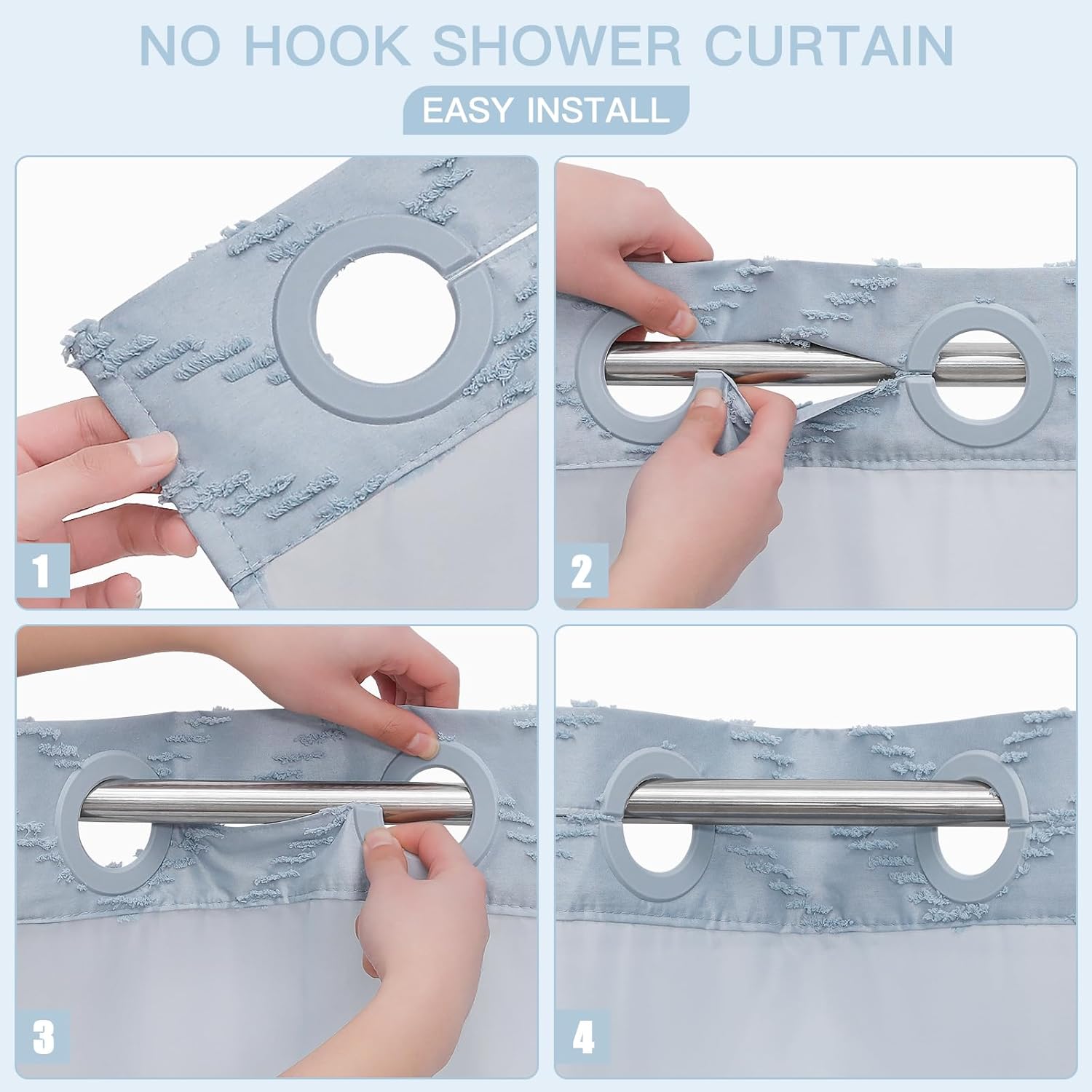 Boho Fog Blue Shower Curtain Set with Snap Liner