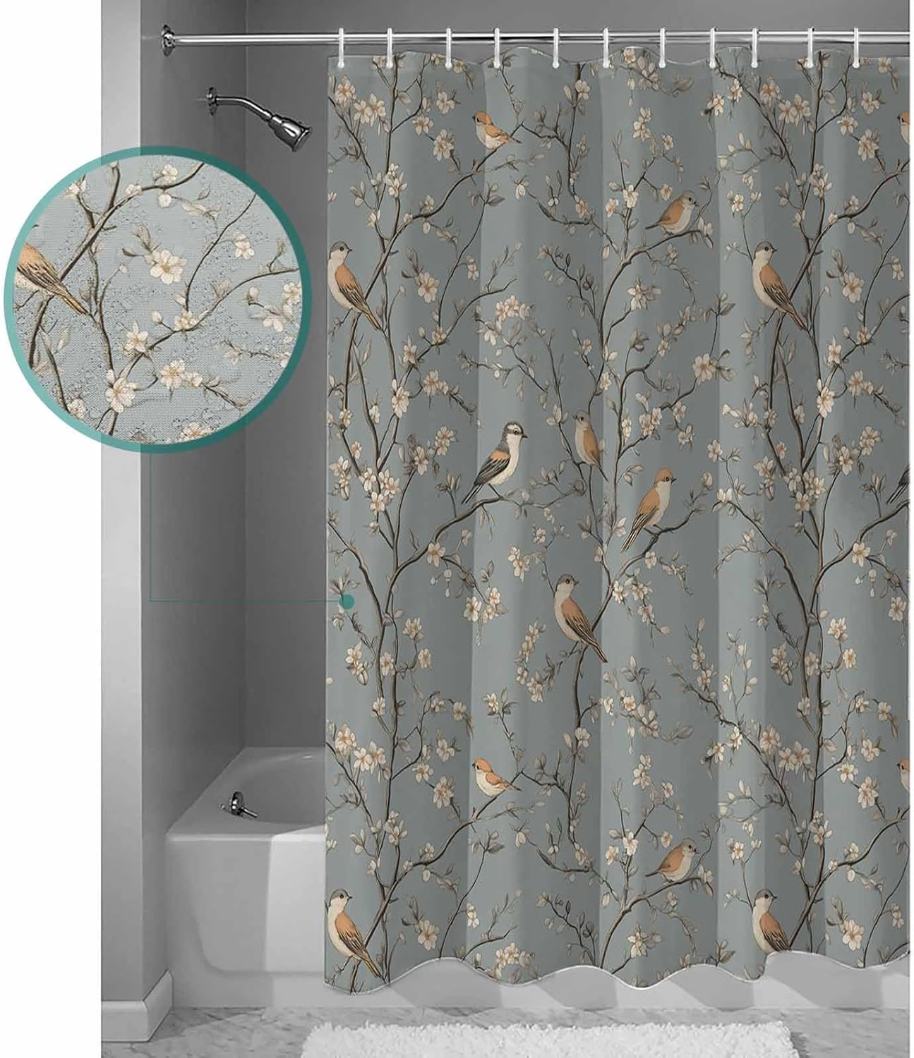 ZOE GARDEN Tree Birds Shower Curtain Set