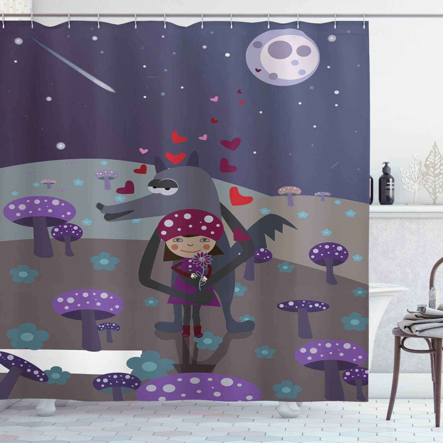 Ambesonne Red Riding Hood Wolf Shower Curtain Set 69 x 70