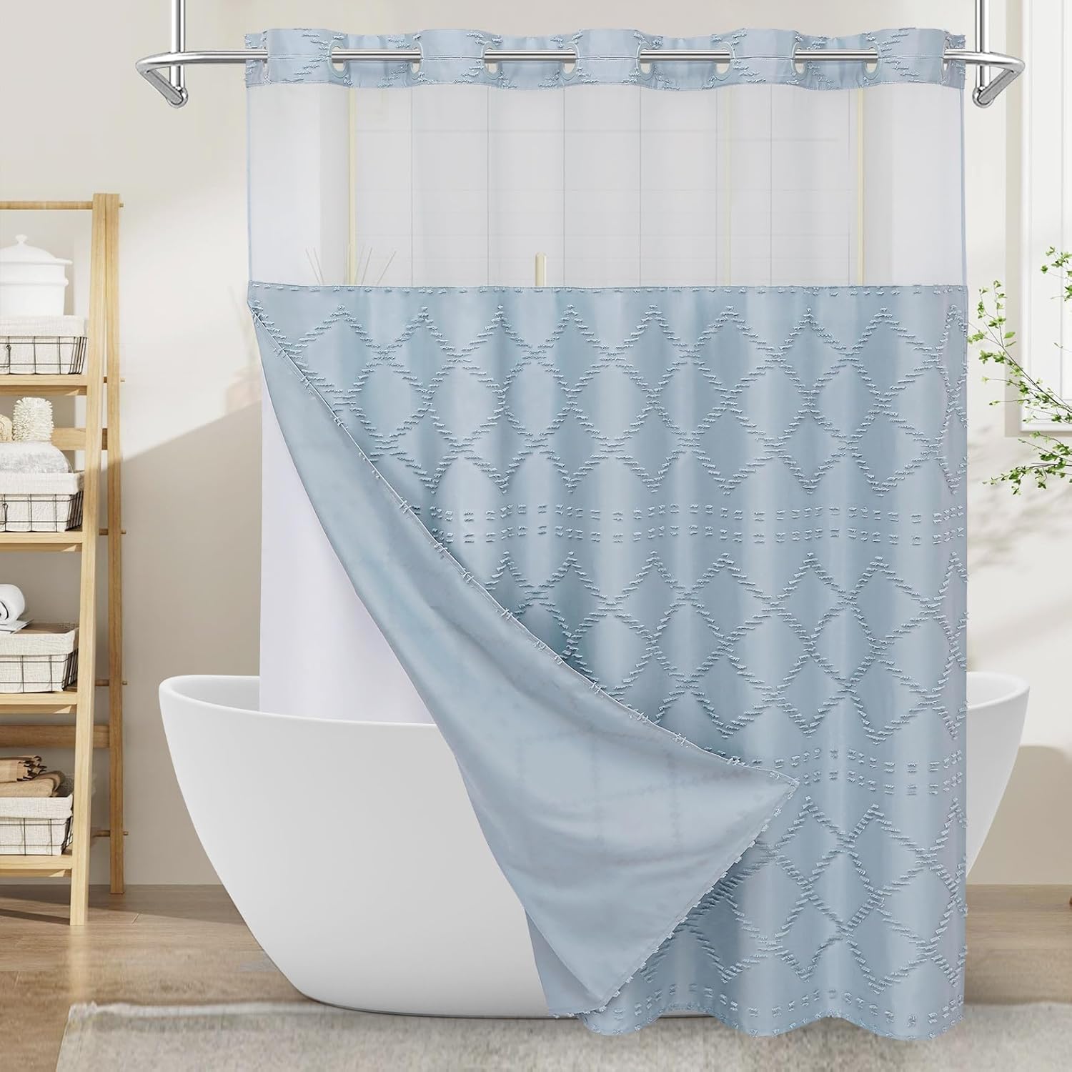 Boho FogBlue Woven Fabric Shower Curtain 72x74