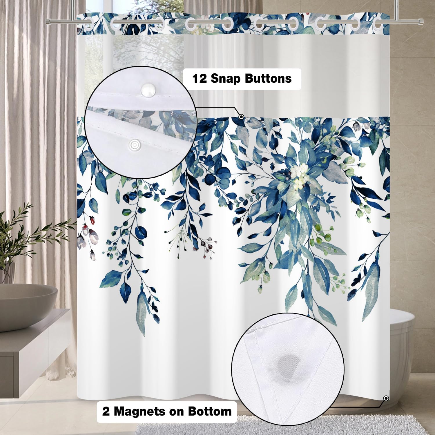 DASHAN Leaf Shower Curtain Set 71x74 with Snap-In Liner