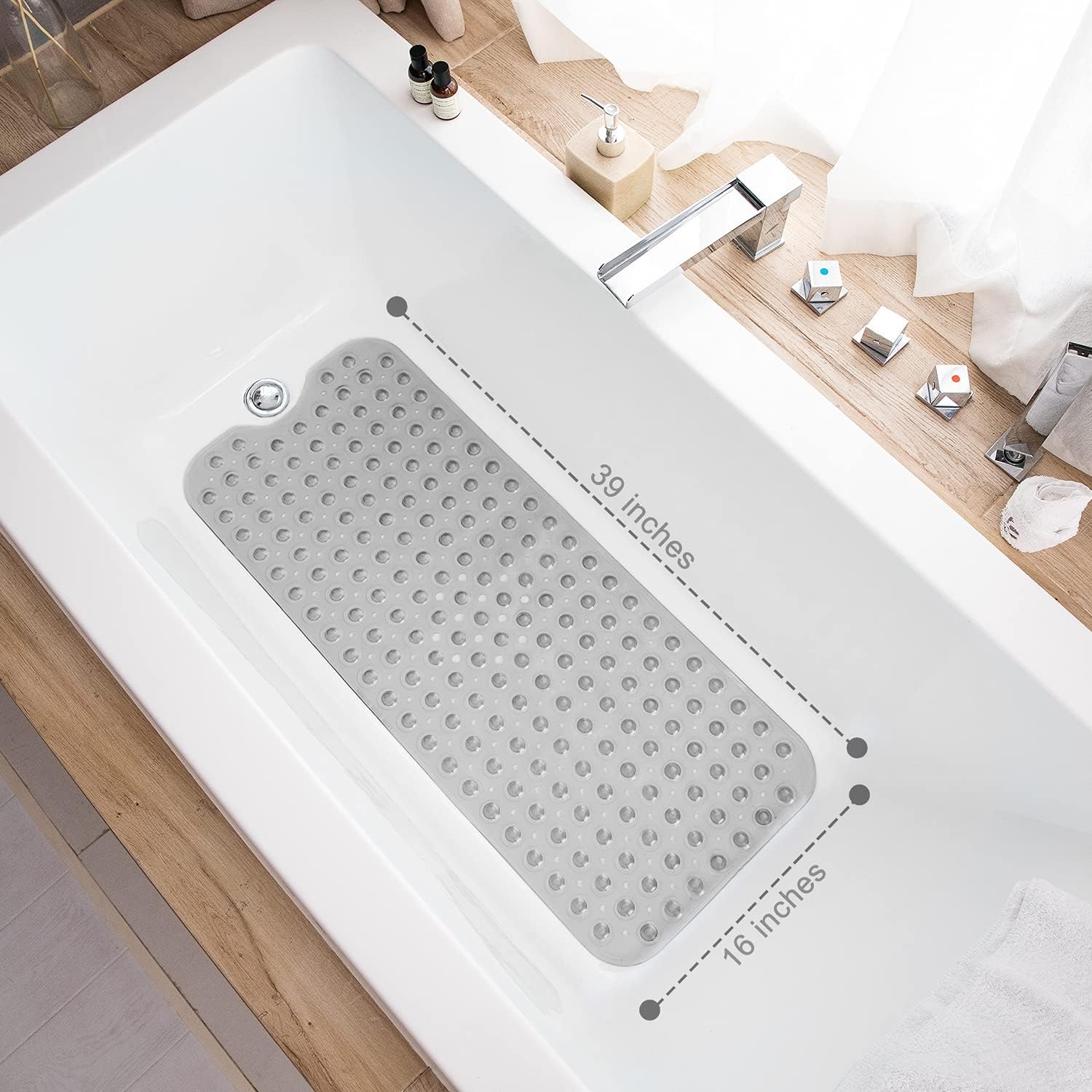 Extra Long Non-Slip Bathtub Mat with Drain Holes and Suction Cups