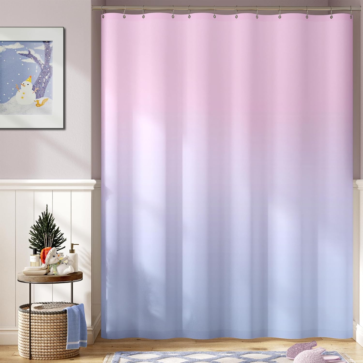 Jinchan Ombre Lilac Blue Shower Curtain Set
