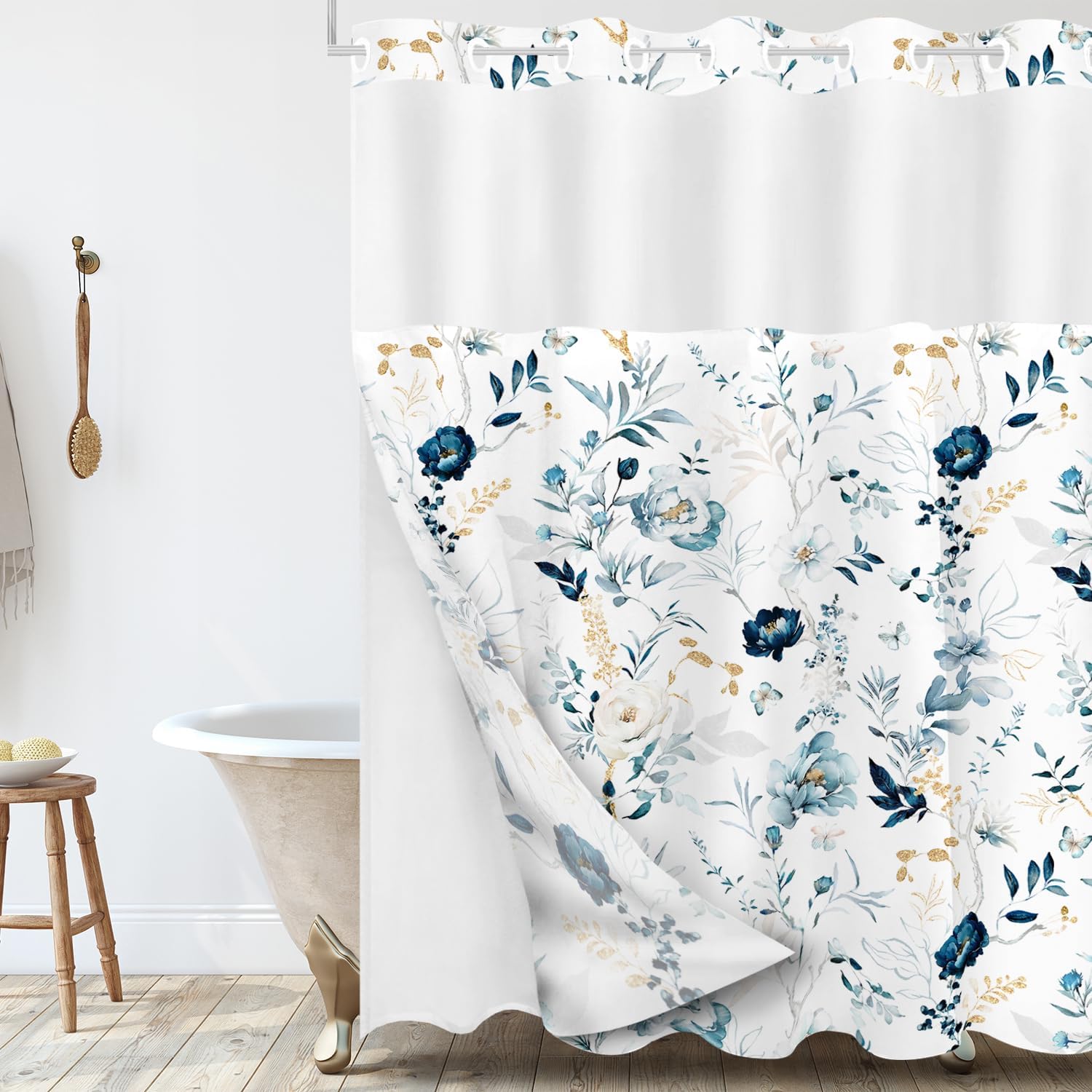 Tititex No Hooks Snap-in Liner Shower Curtain 72x72