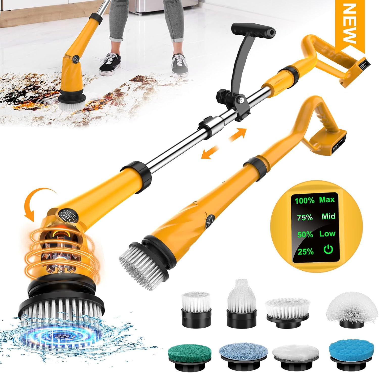 Denqir 1500 RPM Electric Spin Scrubber for Dewalt 20V Battery No Battery