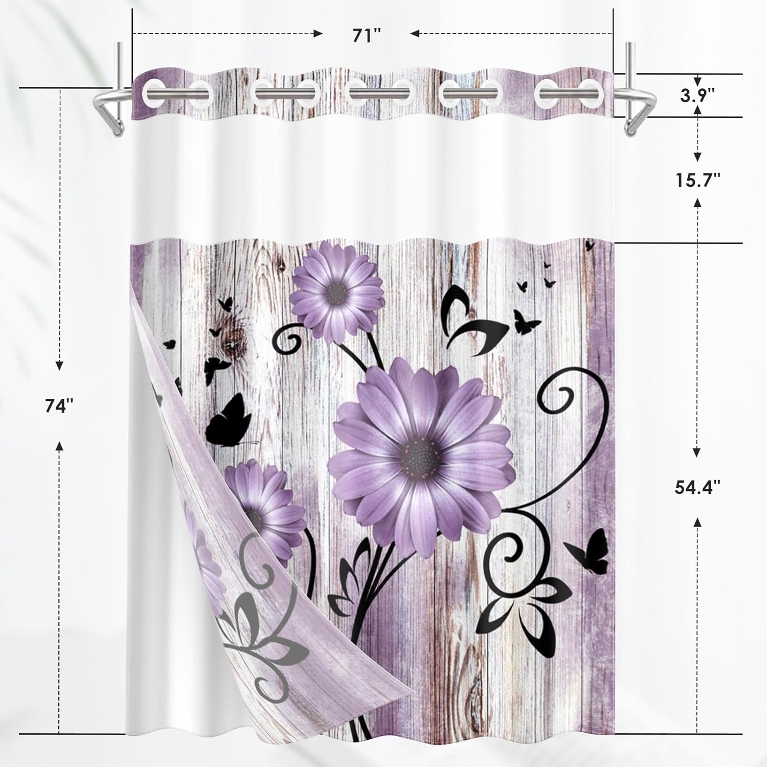 Nesphy Purple Flower Shower Curtain Set with Snap Lining 1