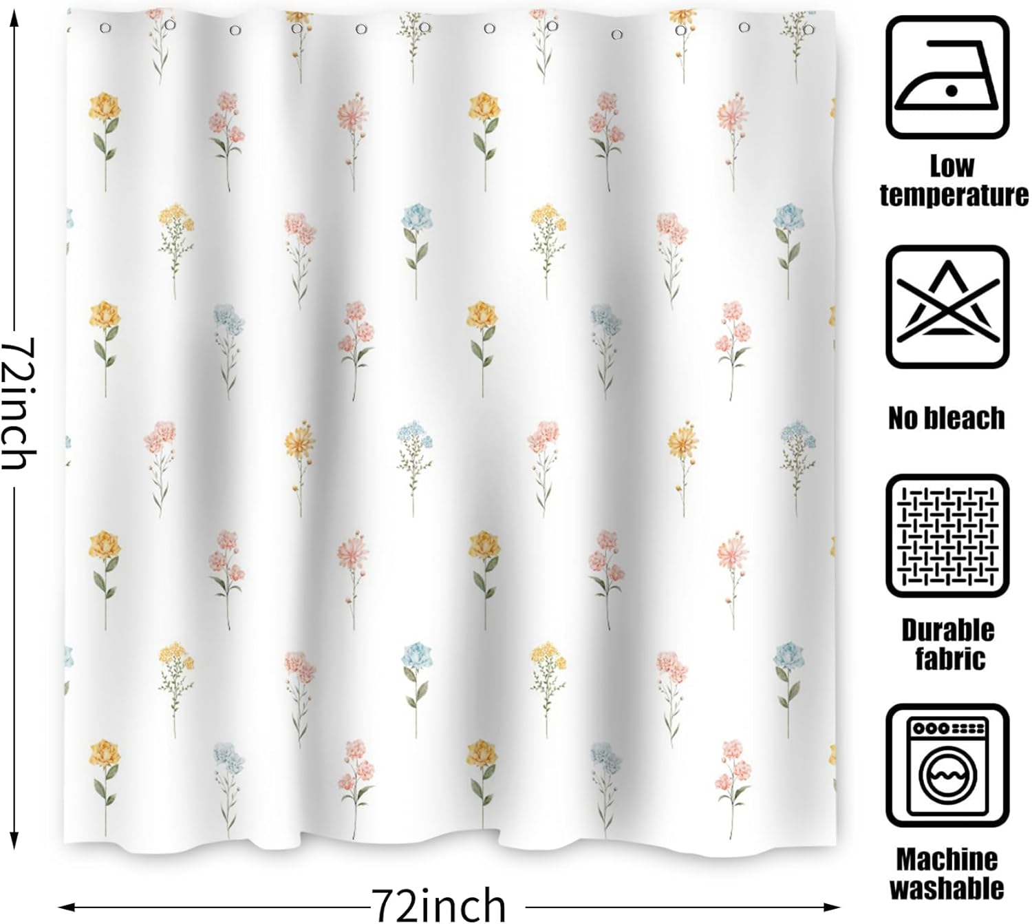 Floral Shower Curtain with Hooks and Waterproof Design