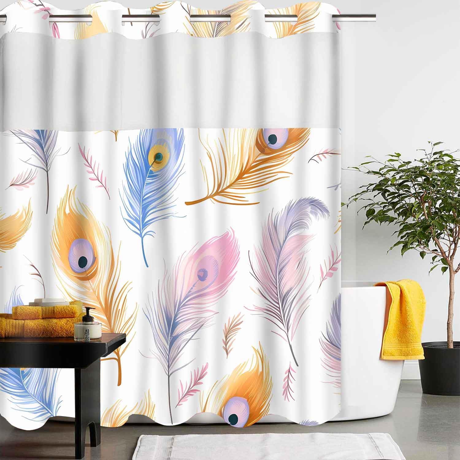 Gdmoon Colorful Peacock Feather Shower Curtain Set
