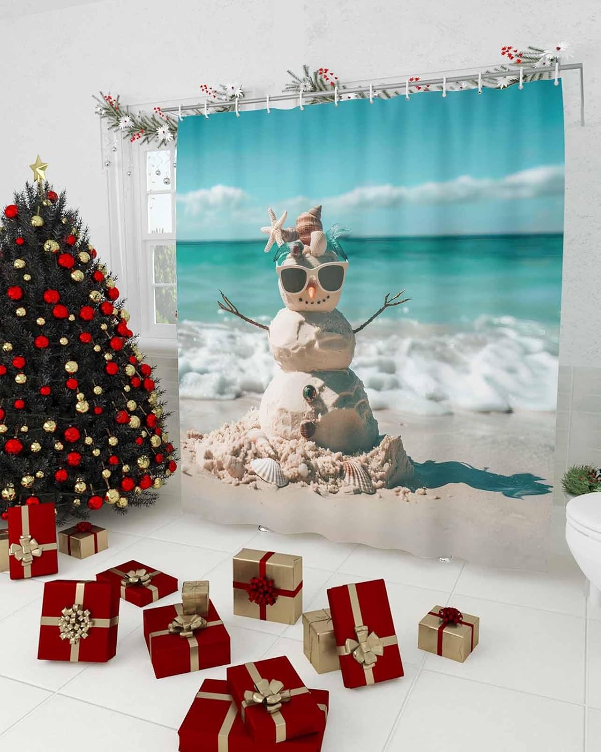 ZOE GARDEN Christmas Beach Shower Curtain Set 72x72