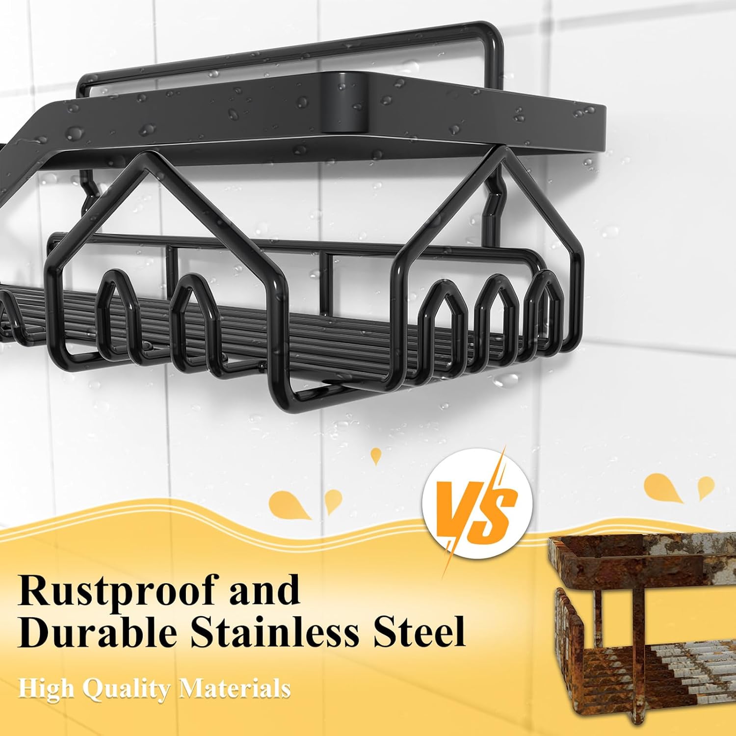 Wall Mounted Shower Caddy Organizer 3 Pcs No Drilling Black L