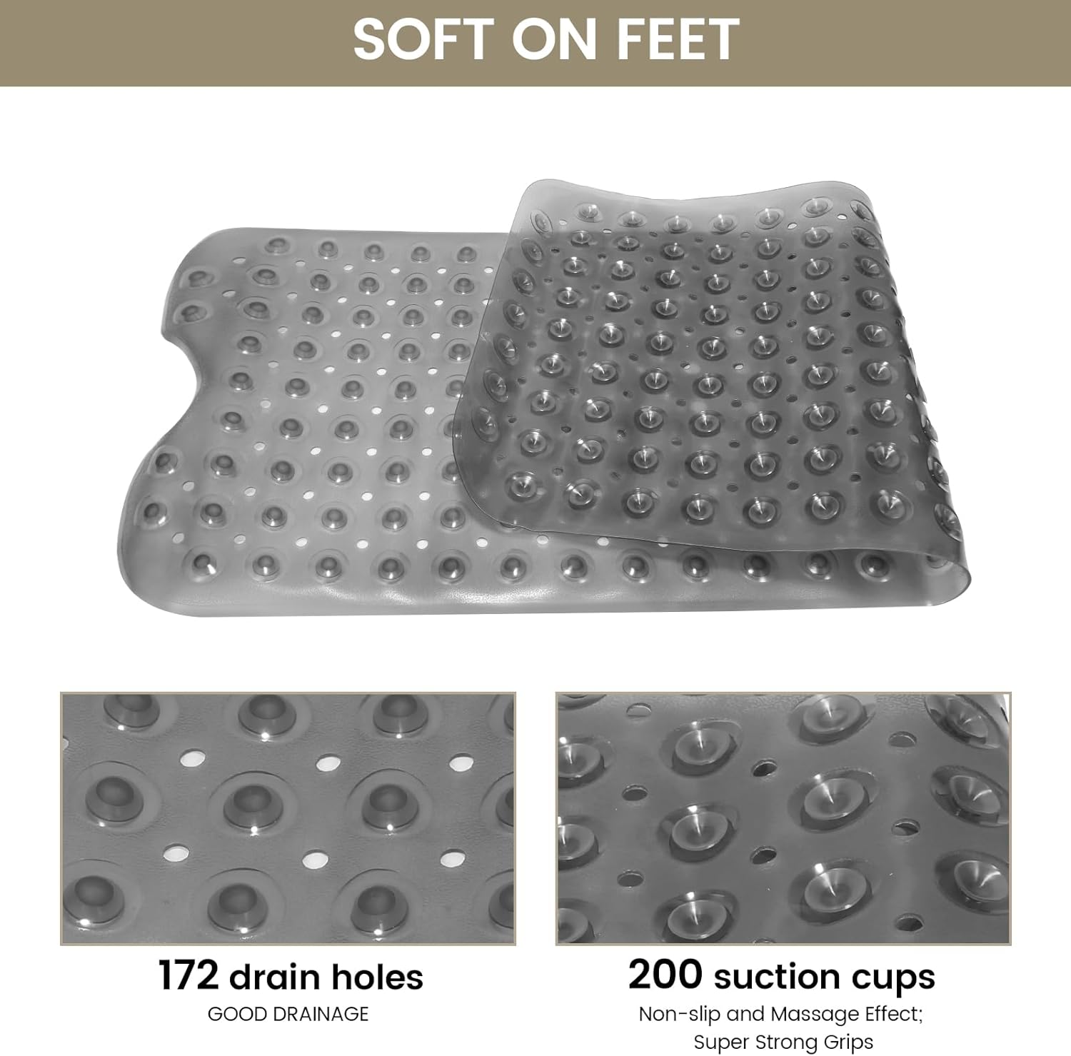 Carvmpin 40x16 Inch Non-Slip Bath Mat with Suction Cups and Drain Holes