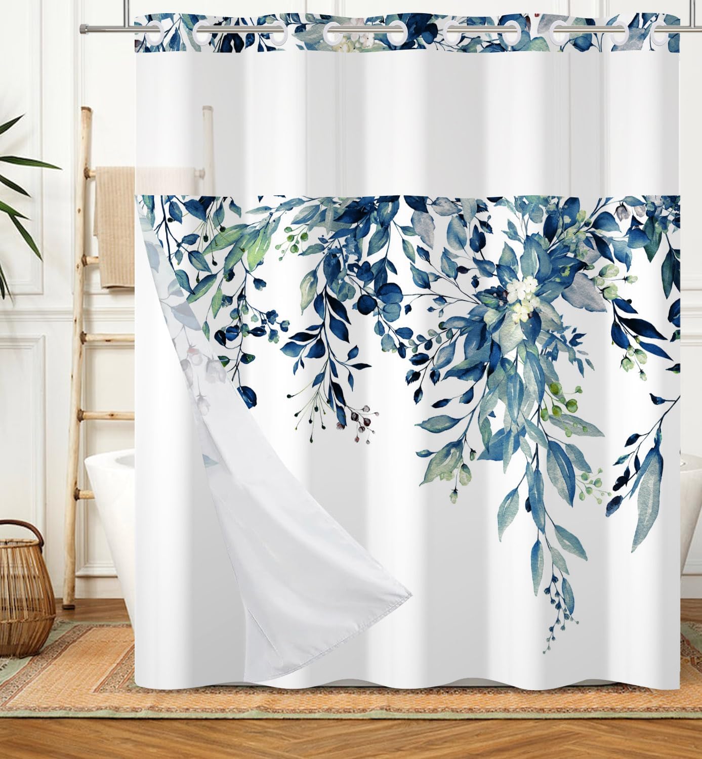 DASHAN Leaf Shower Curtain Set 71x74 with Snap-In Liner