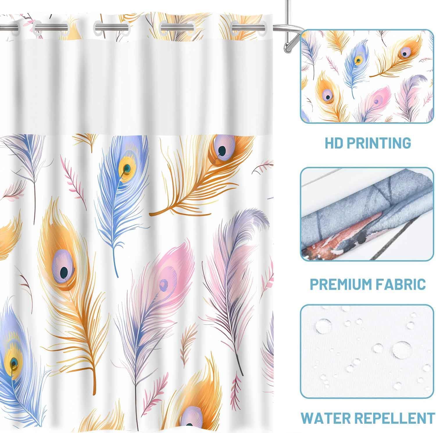 Gdmoon Colorful Peacock Feather Shower Curtain Set