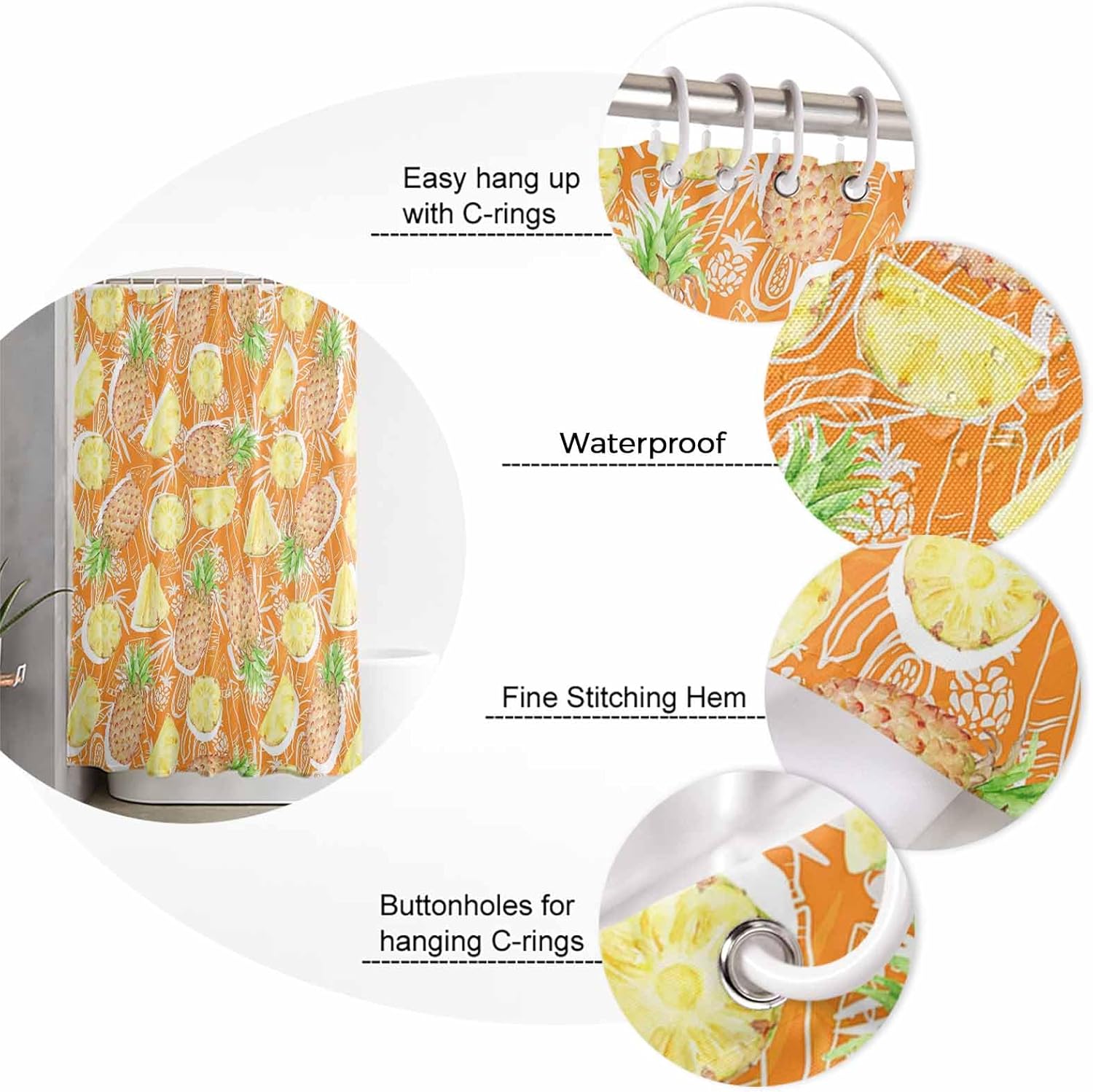 ZOE GARDEN Pineapple Bathroom Set with Curtain Rug and Hooks