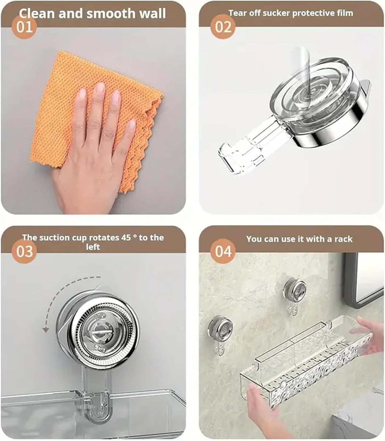 No Drill Shower Caddy with Suction Cups and Hooks