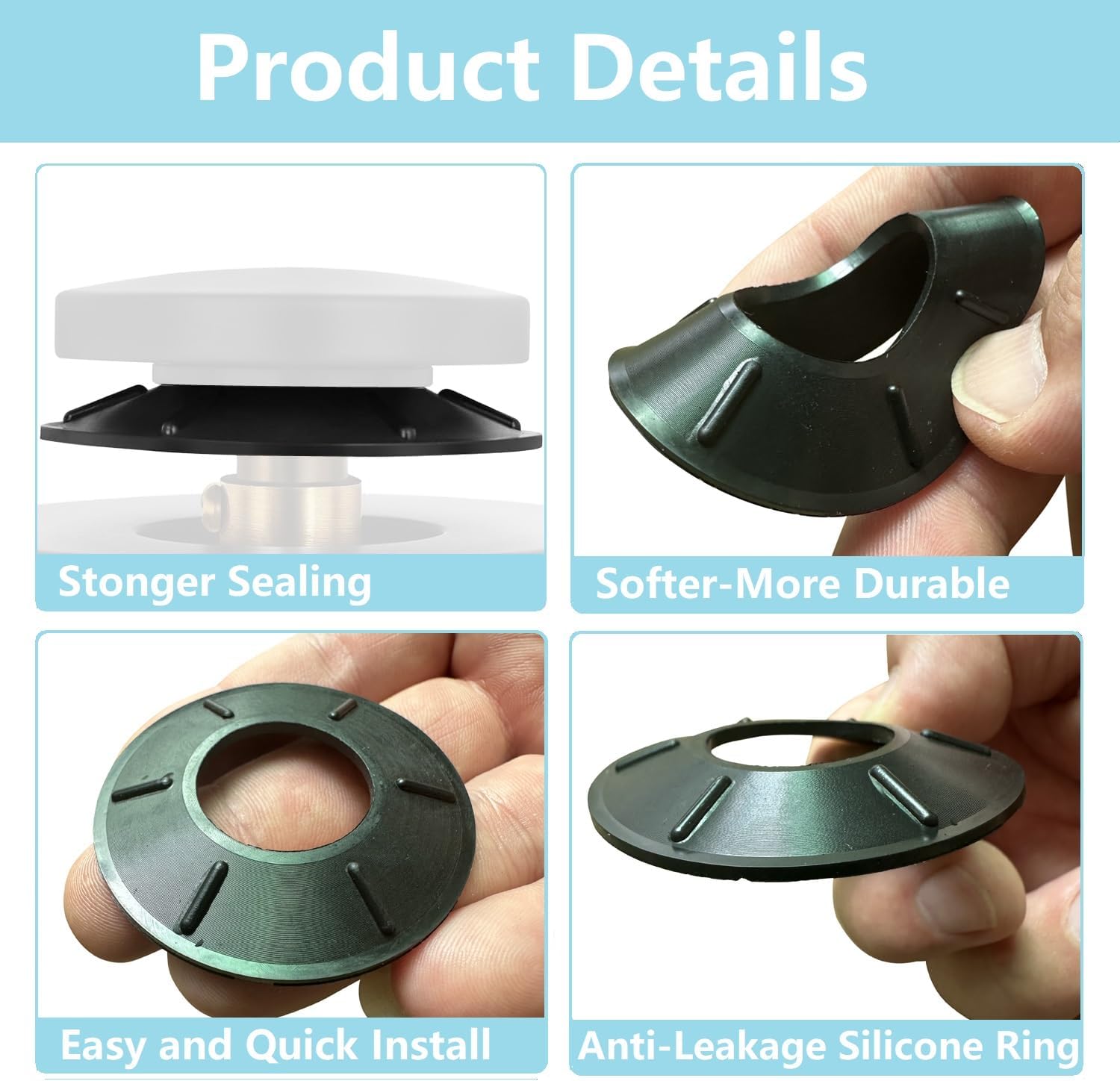 Gironde New Update Silicone Tub Stopper Gasket 2Pack Black