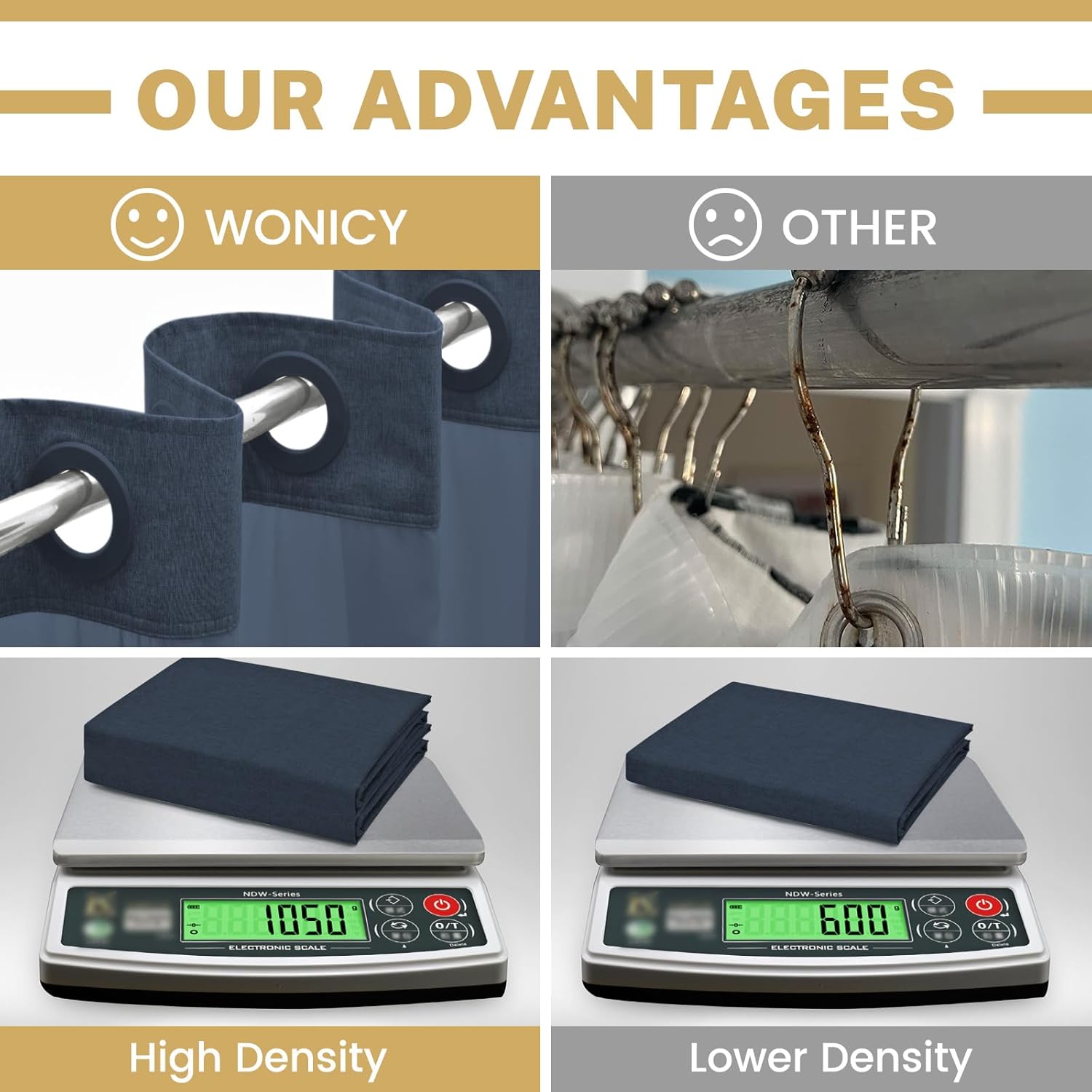 WONICY No Hook Shower Curtain Set with Liner Navy 71x74