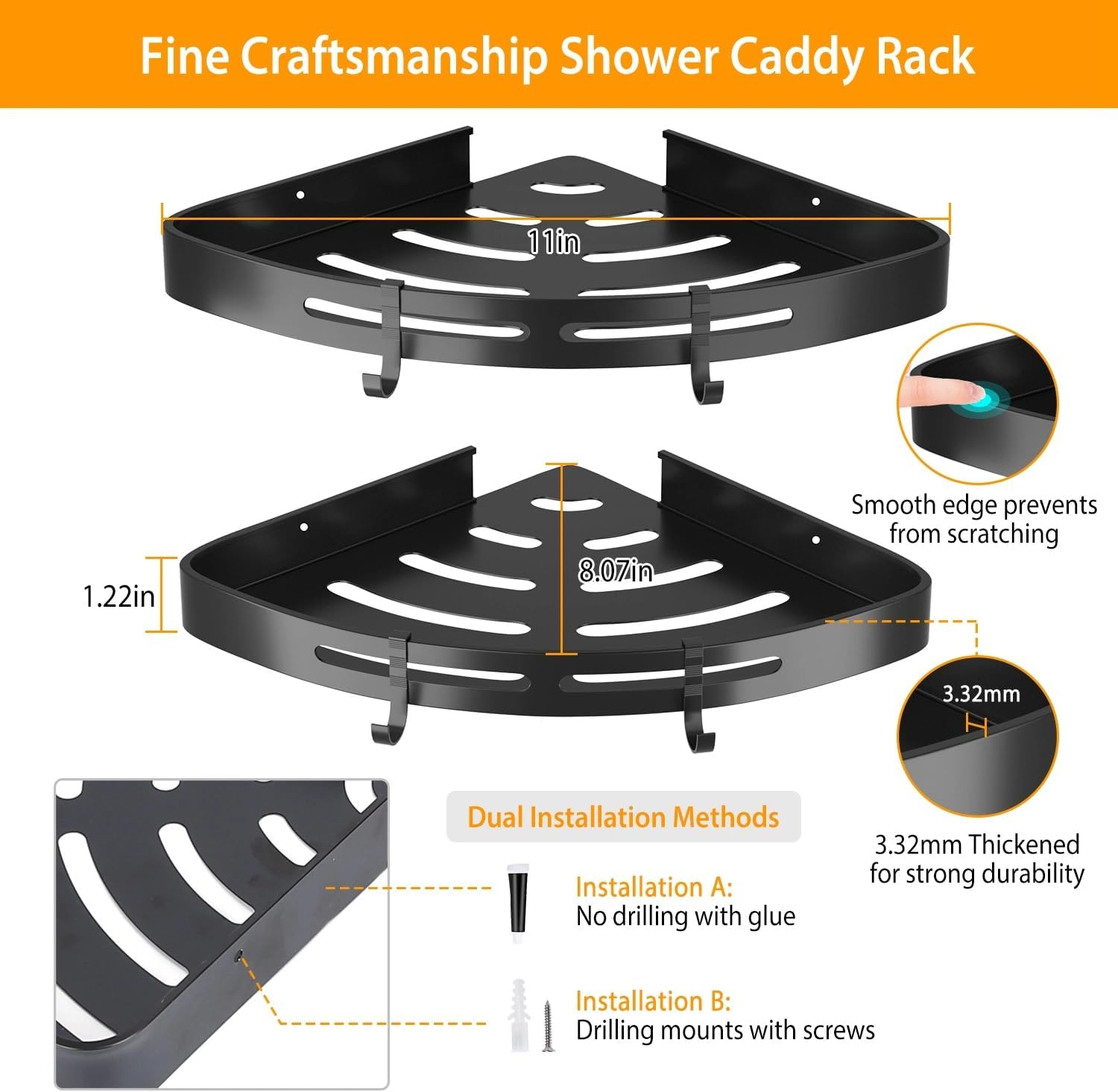2Pcs Corner Shower Caddy Shelf with Adhesive Mount 1