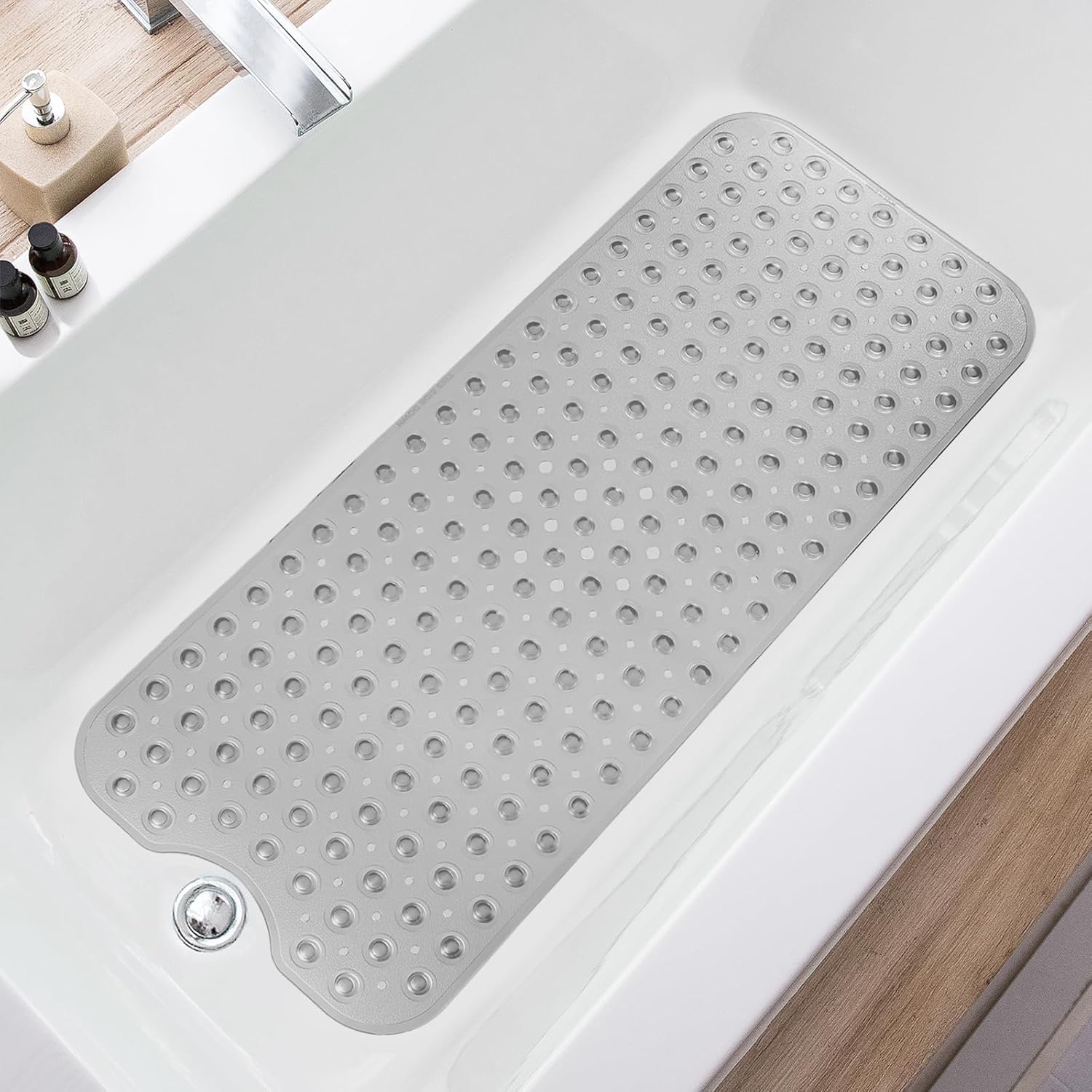 Extra Long Non-Slip Bathtub Mat with Drain Holes and Suction Cups