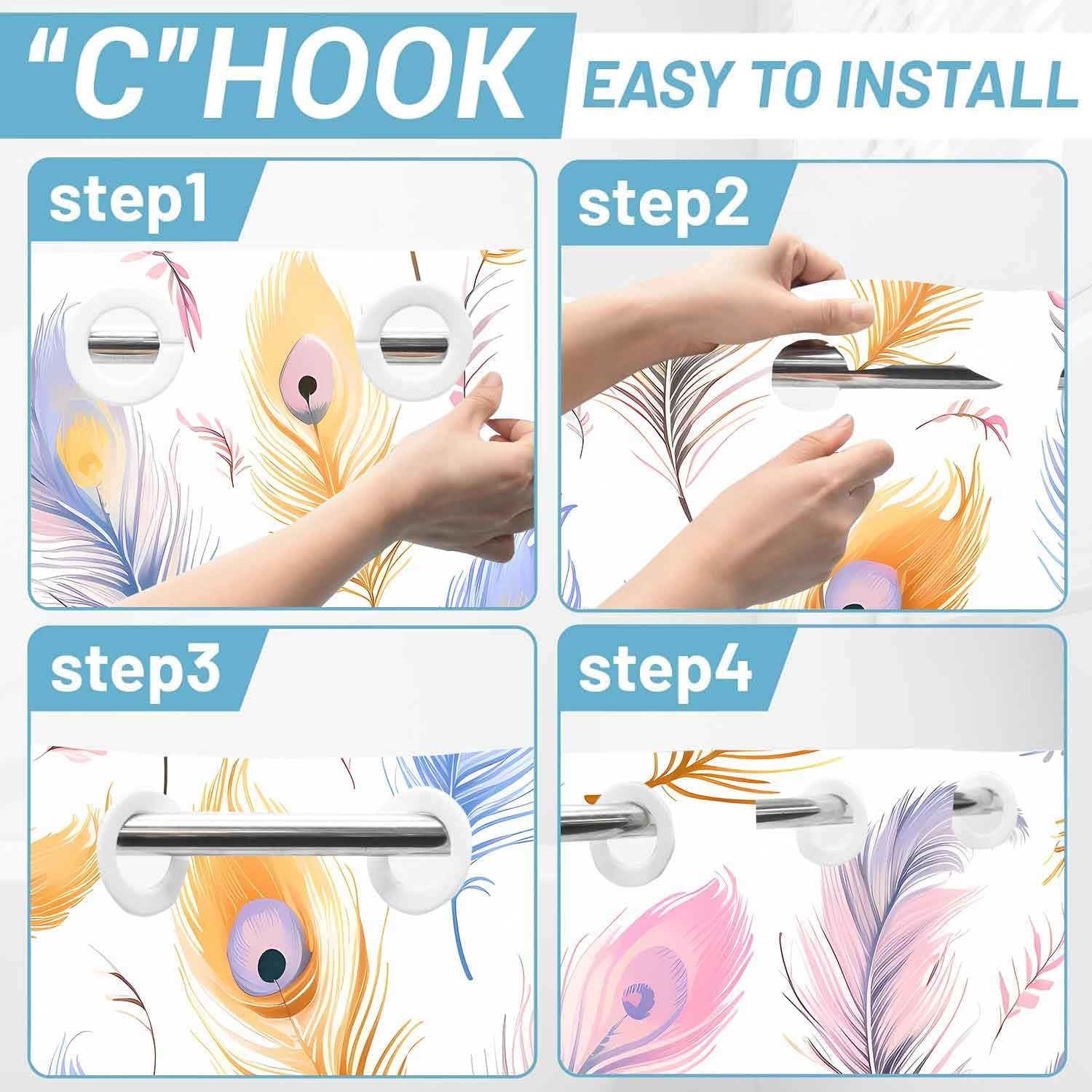 Gdmoon Colorful Peacock Feather Shower Curtain Set