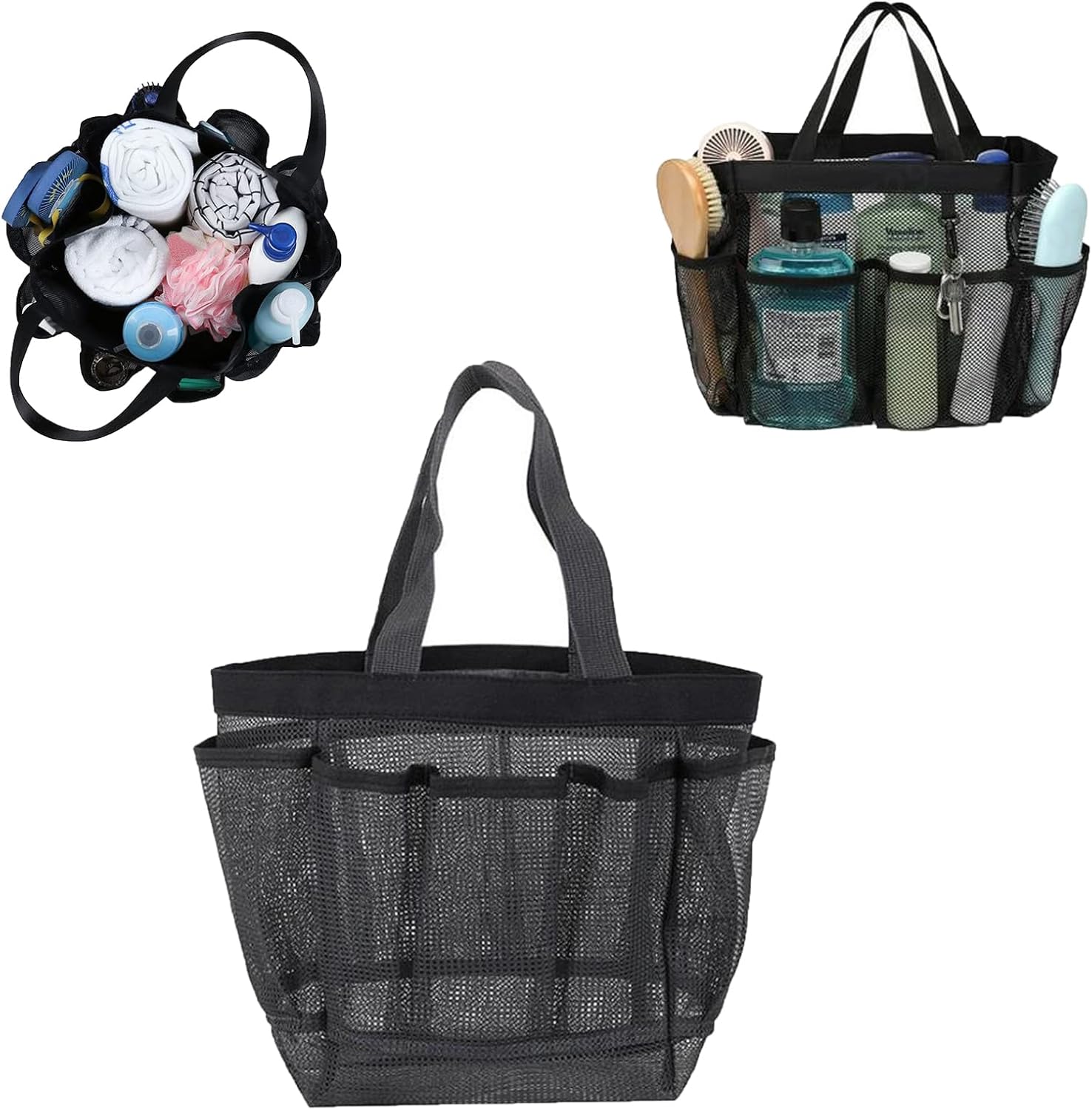 2025 Portable Shower Caddy Bag with 8 Pockets - Black