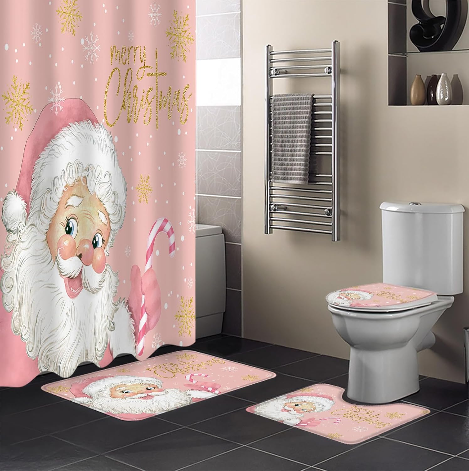 ZOE GARDEN Pink Santa Christmas Bathroom Set