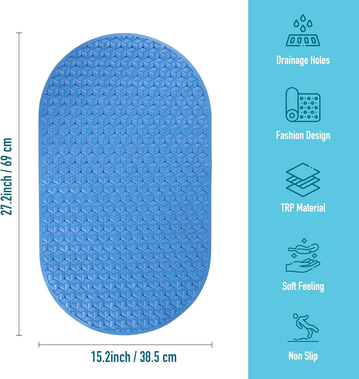 SELIBRE Oval Shower Mat with Suction Cups Blue 275x155
