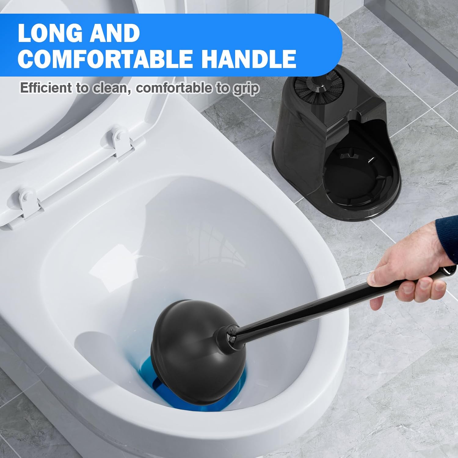 Trenti Toilet Plunger and Brush Set with Holder 2 Pack Black
