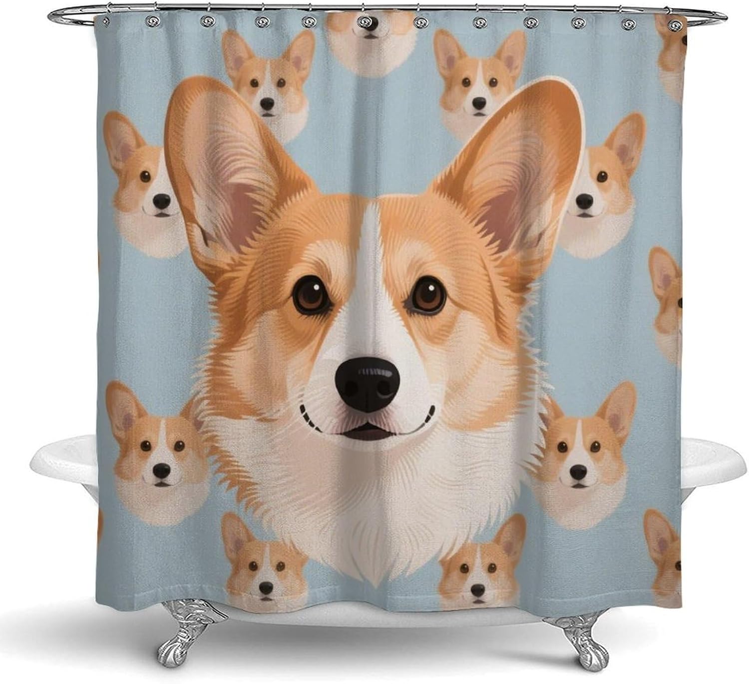 OXJOIIS Cute Funny Welsh Corgi Shower Curtain Set