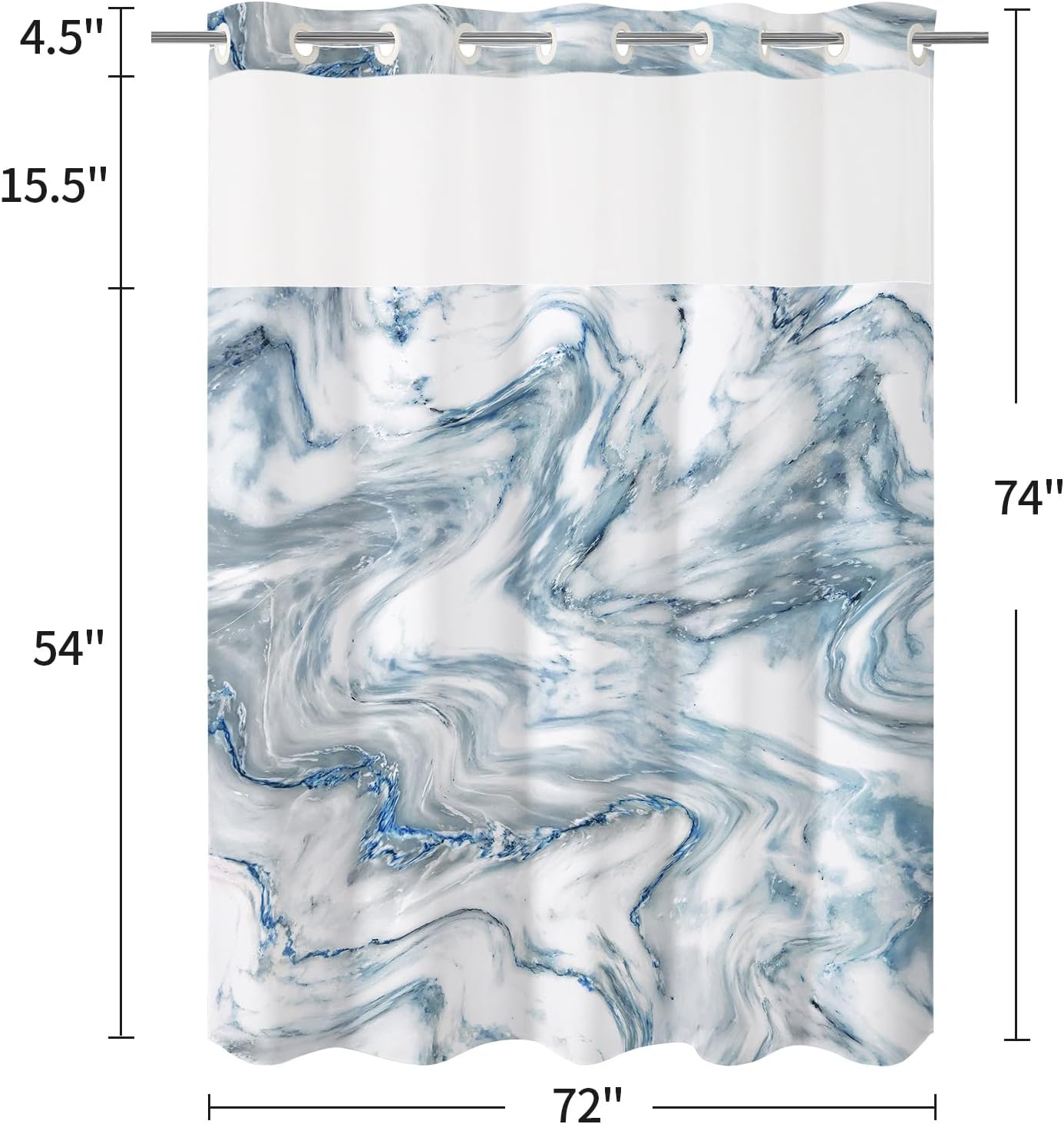 MitoVilla Blue Marble Shower Curtain Set 72x74 1