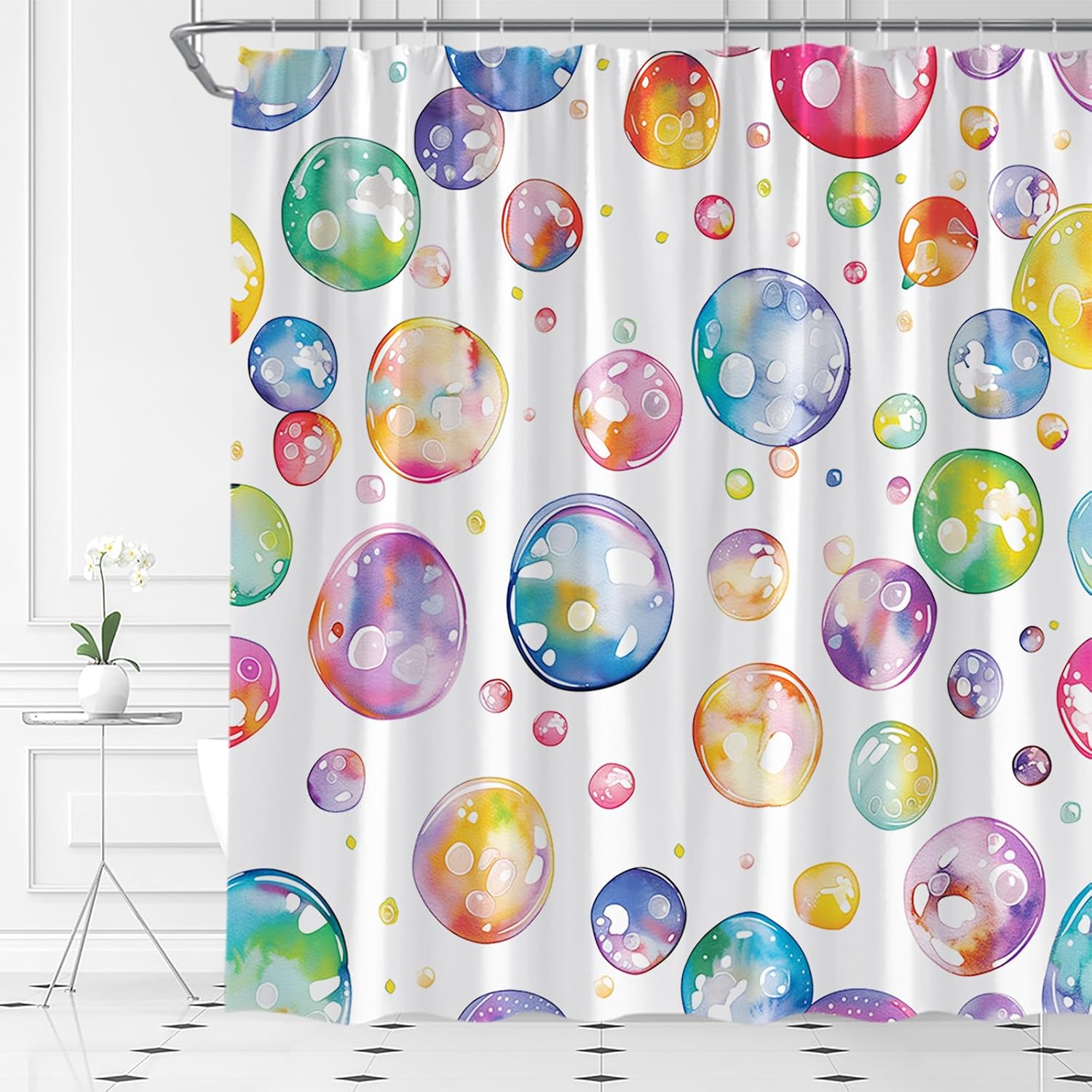 Polka Dot Shower Curtain Set with Hooks for Kids