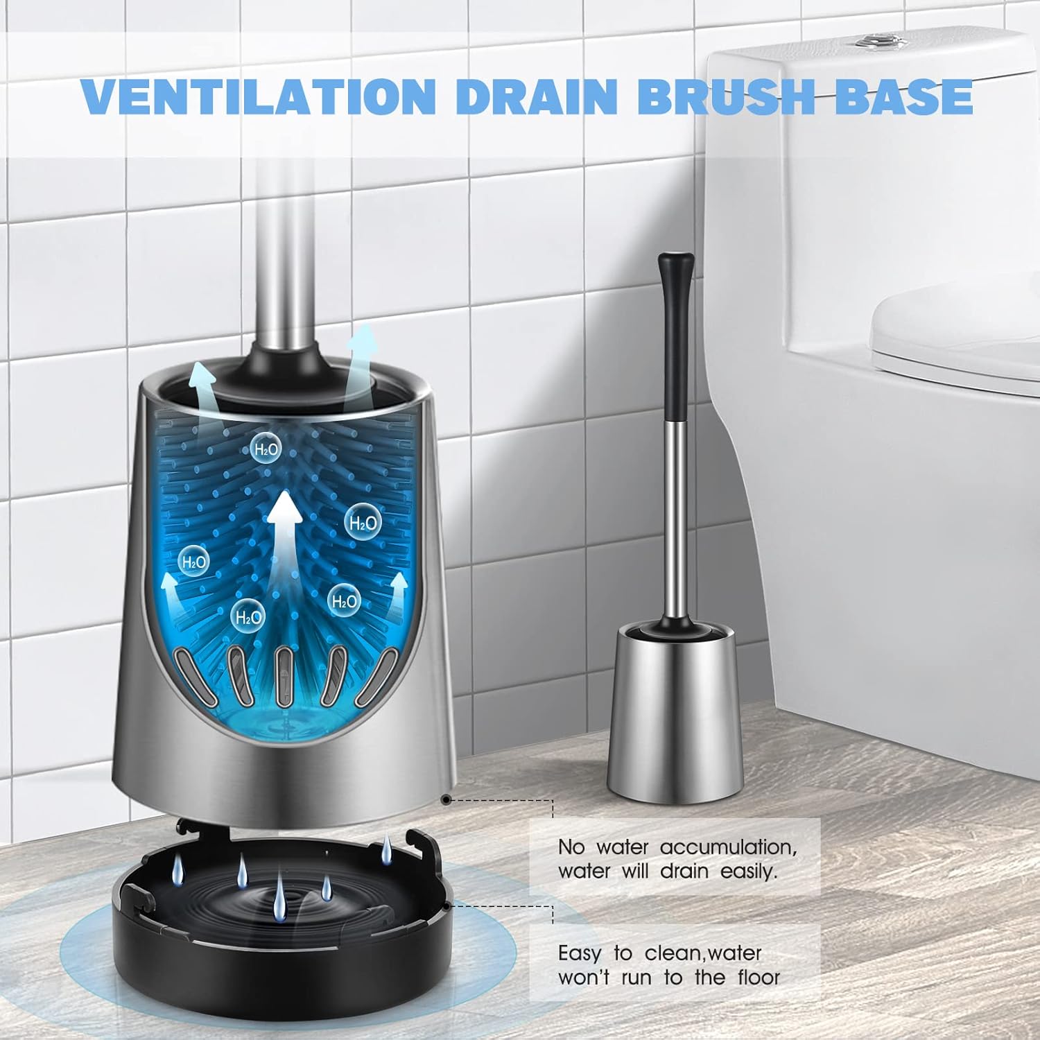 HAMITOR 2Pack Toilet Brush Holder Set - Silicone Stainless Steel